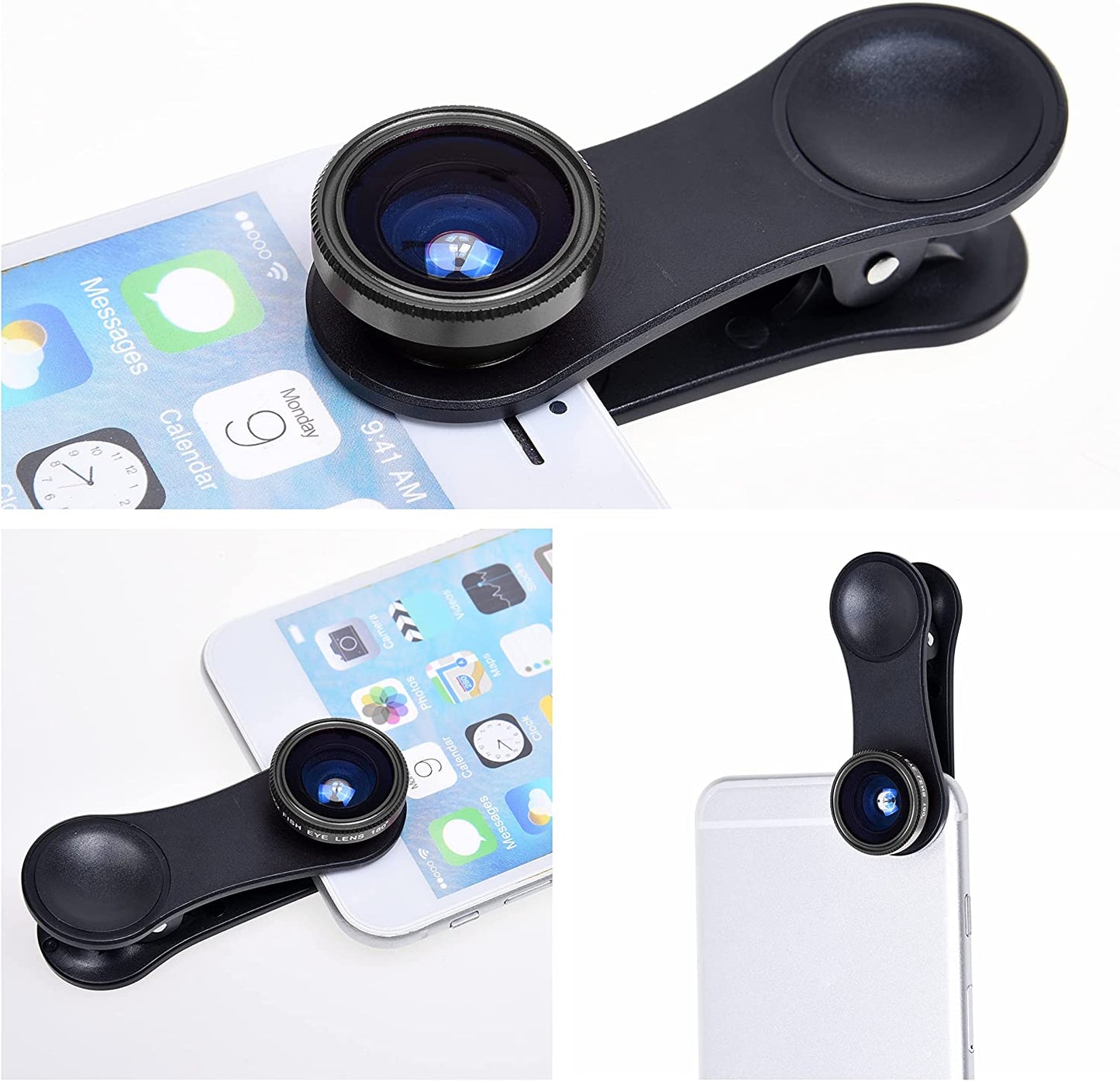 Universal 3 in 1 Cell Phone Camera Lens Kit for Smartphones Including - Fish Eye Lens / 2 in 1 Macro Lens & Wide Angle Lens/Universal Clip/Carry Pouch/Microfiber Cleaning Cloth  CamKix   