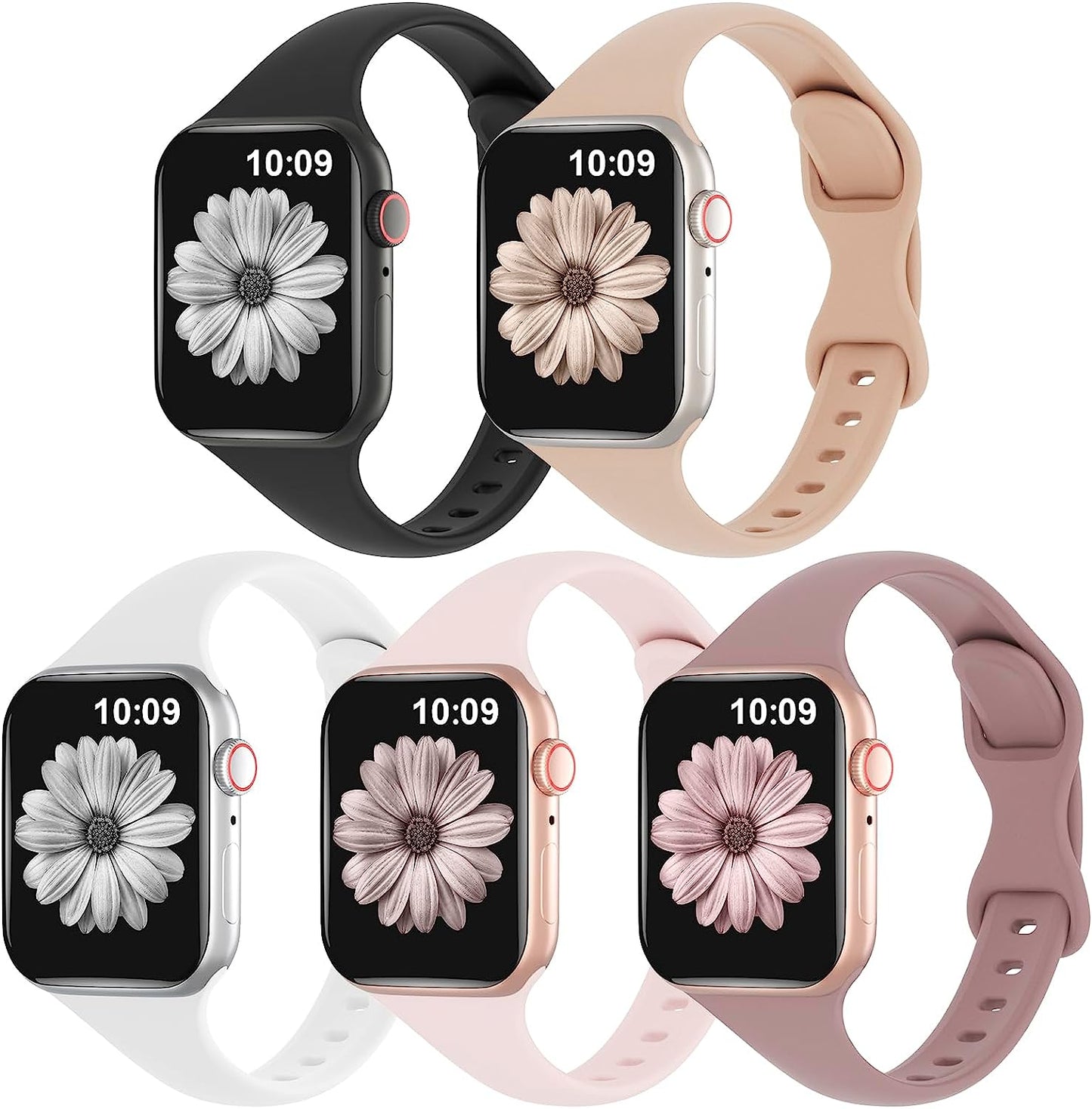 TSAAGAN 5 Pack Silicone Slim Bands Compatible with Apple Watch Band 38Mm 42Mm 40Mm 44Mm 41Mm 45Mm 49Mm, Soft Narrow Sport Strap Thin Wristband for Iwatch Ultra Series 8/7/SE/6/5/4/3/2/1 Women Men  TSAAGAN   