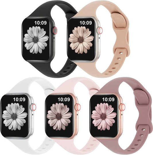 TSAAGAN 5 Pack Silicone Slim Bands Compatible with Apple Watch Band 38Mm 42Mm 40Mm 44Mm 41Mm 45Mm 49Mm, Soft Narrow Sport Strap Thin Wristband for Iwatch Ultra Series 8/7/SE/6/5/4/3/2/1 Women Men  TSAAGAN   