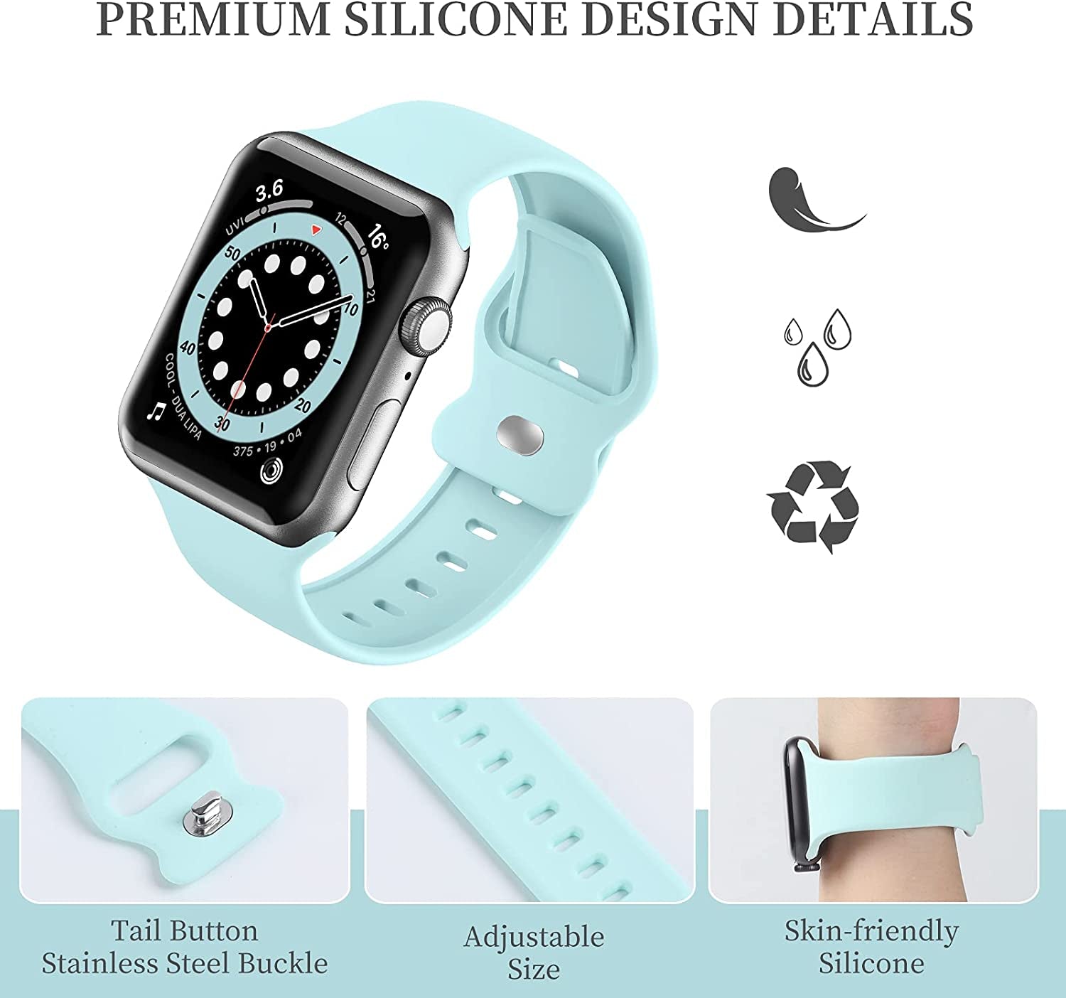 Upgrade Bands Compatible with Apple Watch Band 42Mm 44Mm 45Mm for Women Men-Soft Silicone Replacement Sport Watch Strap for Iwatch SE Series 7 6 5 4 3 2 1-Wristband  Gleiven   