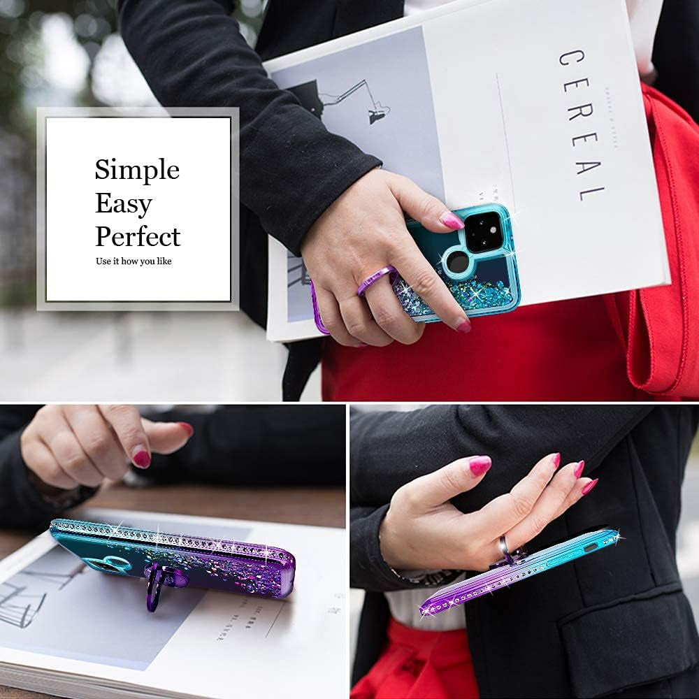 Silverback for Google Pixel 5 Case, Moving Liquid Holographic Sparkle Glitter Case with Kickstand, Girls Women Bling Diamond Ring Slim Protective Case for Google Pixel 5 5G -Purple  Silverback   