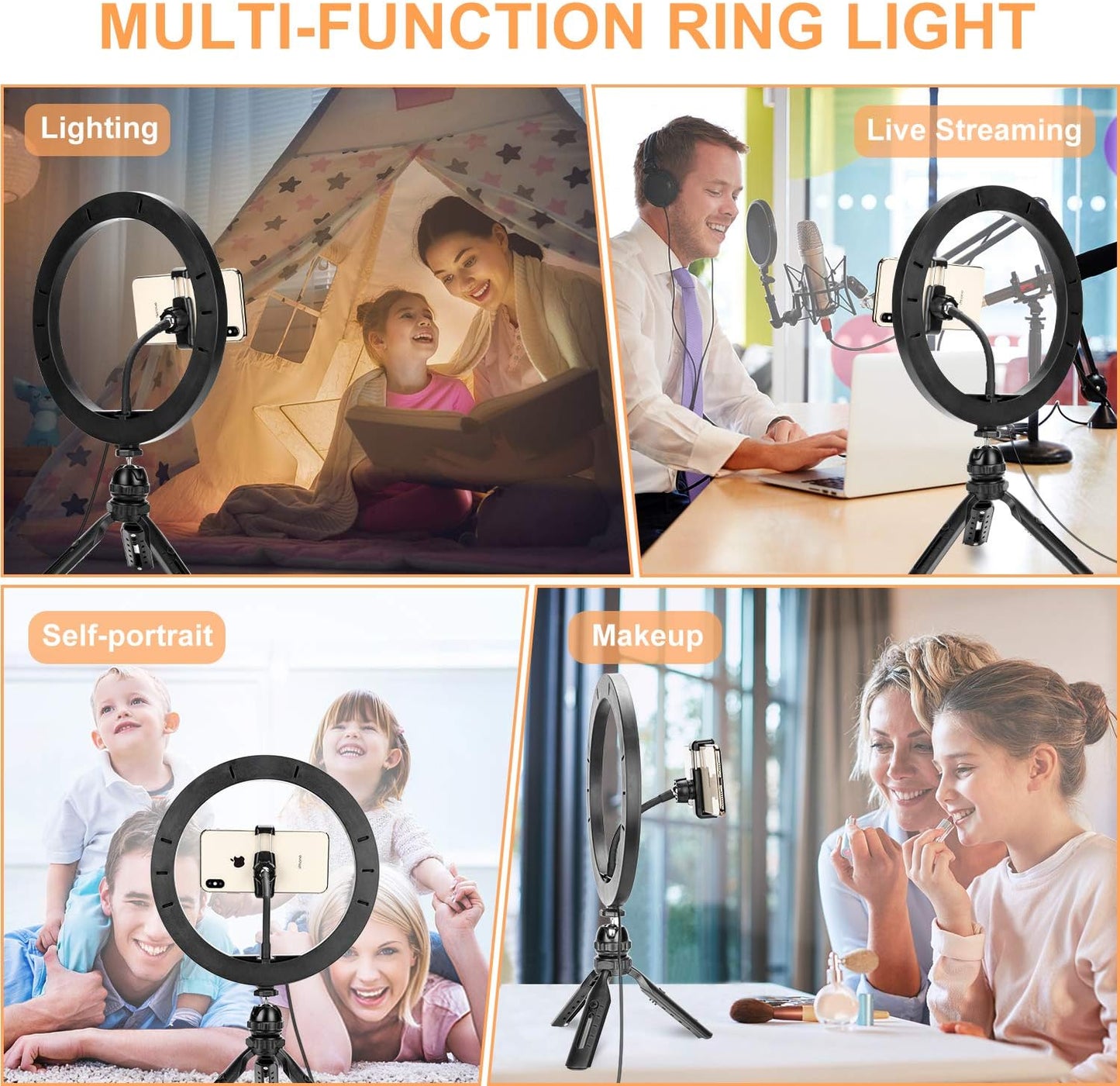 Selfie Ring Light 10" with Tripod Stand Cell Phone Holder and Remote Control,Dimmable LED Ring Light with 3 Light Modes and 10 Brightness Level for Iphone/Android Phone,Youtube,Live Stream,Photography  Leypin   