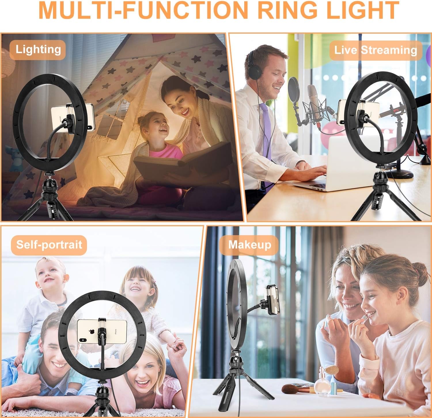 Selfie Ring Light 10" with Tripod Stand Cell Phone Holder and Remote Control,Dimmable LED Ring Light with 3 Light Modes and 10 Brightness Level for Iphone/Android Phone,Youtube,Live Stream,Photography  Leypin   