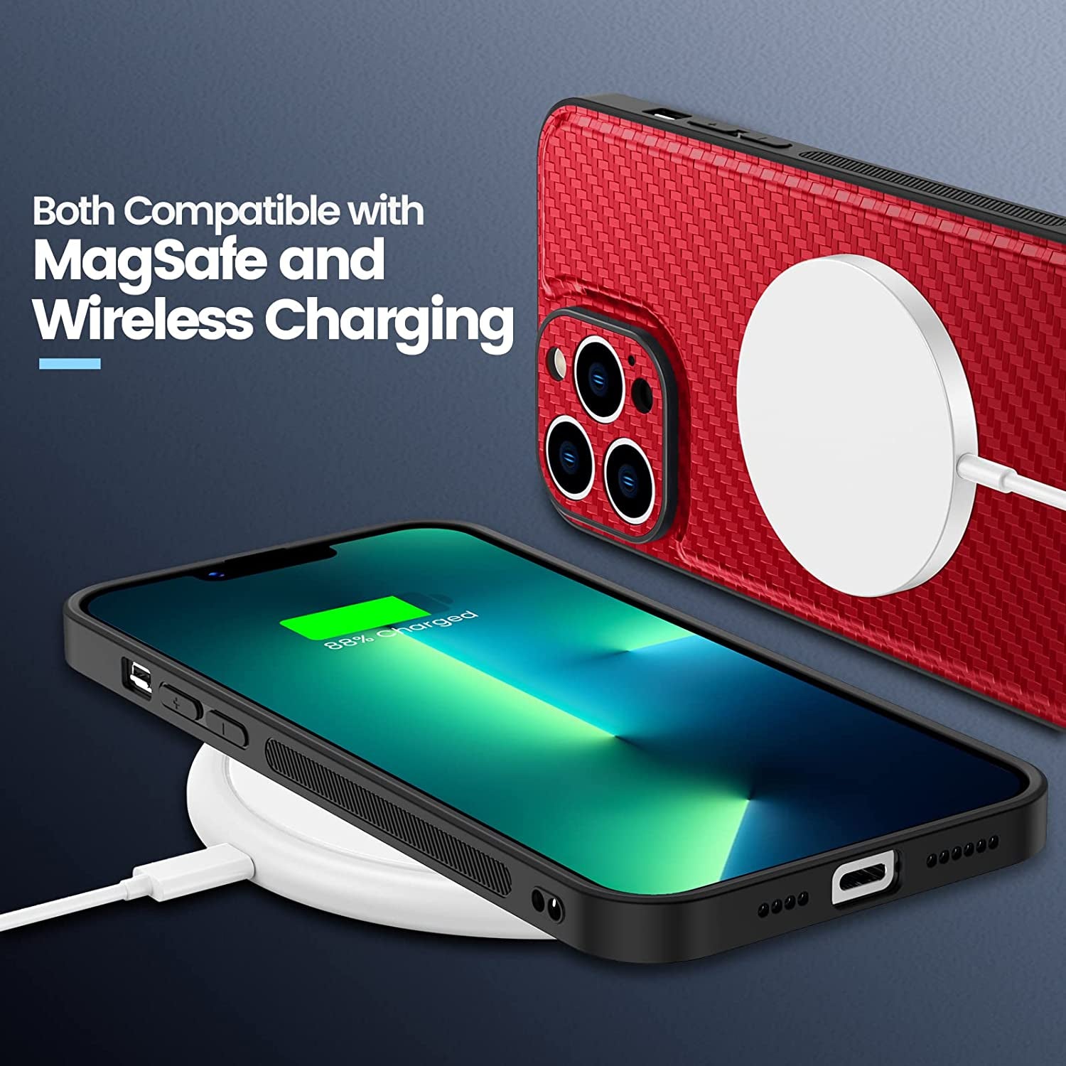 Ruky Iphone 13 Pro Max Wallet Case, Compatible with Magsafe 2 in 1 Detachable Card Holder Cover with Magnetic Heavy Duty Protective Boys Men Phone Case for Iphone 13 Pro Max 6.7", Red  Ruky   