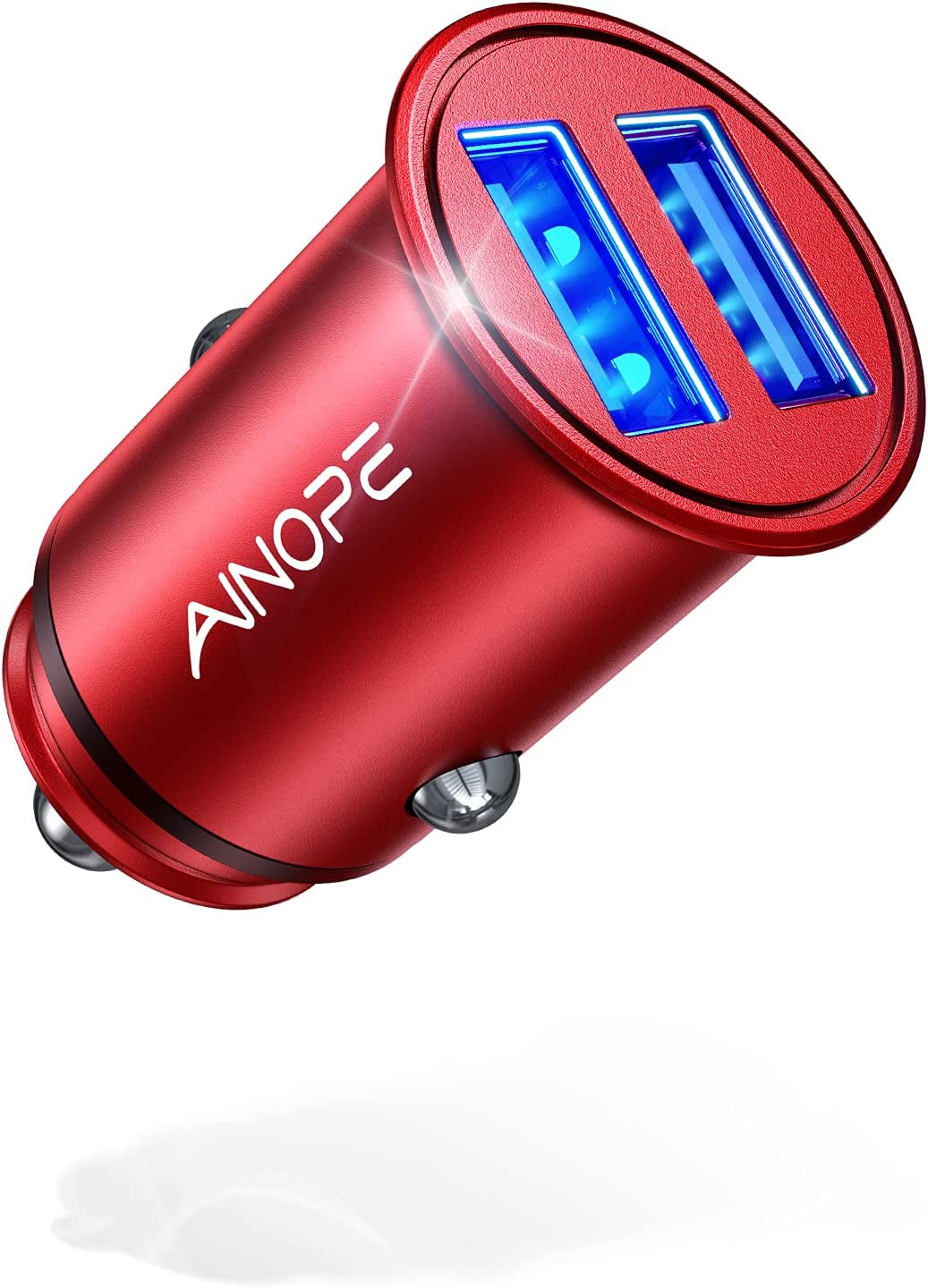 Car Charger, AINOPE Smallest 4.8A All Metal USB Car Charger Port Fast Charge Car Charger Adapter Flush Fit Compatible with Iphone 14 Pro Max/13/12/11/X/6S, Ipad Air 2/Mini 3, Samsung Note 9/S10/S9/S8  Ainope Red  