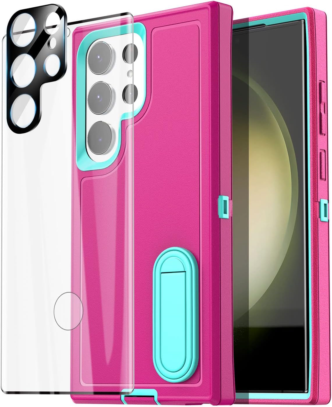 Aicase for Samsung Galaxy S23 Ultra Case,Heavy Duty Drop Protection Full Body Rugged Shockproof Military Protective Tough Durable Cover for Samsung Galaxy S23 Ultra 6.8"_Burgundy/Pink  AICase Pink/Blue With Glass Protector+Camera Lens  