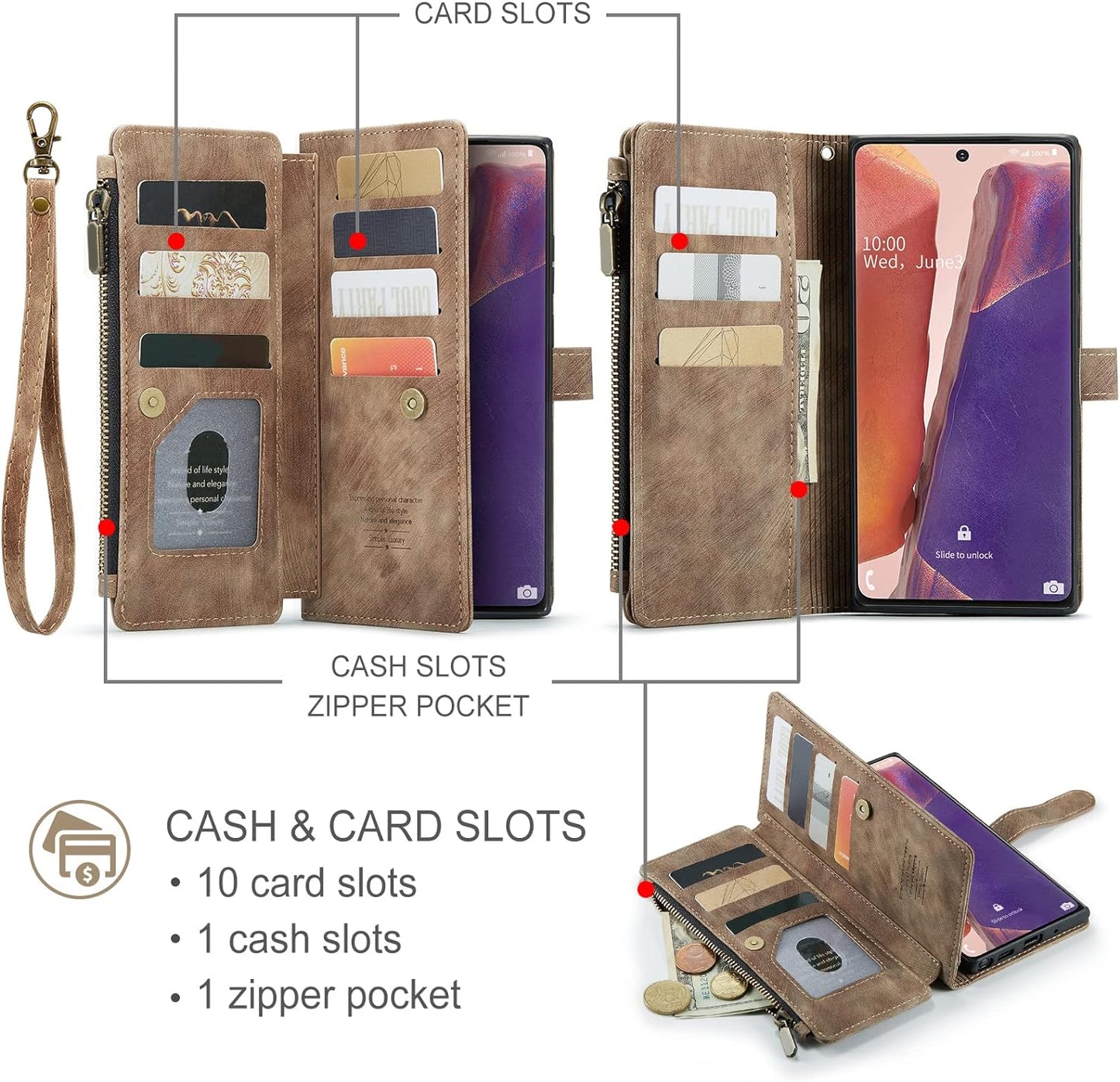 Asuwish Phone Case for Samsung Galaxy Note 20 Glaxay Note20 5G Wallet Cover and Tempered Glass Screen Protector Flip Credit Card Holder Cell Accessories Gaxaly Notes 20S Twenty Not S20 Women Men Brown  Asuwish   