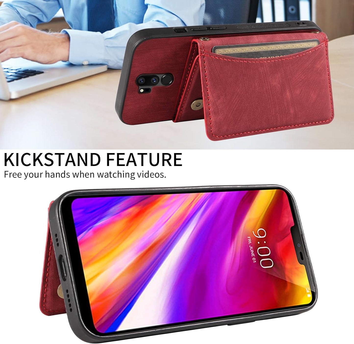 Phone Case for LG G7 Thinq Wallet Cover with Crossbody Shoulder Strap and Leather Credit Card Holder Pocket Slim Stand LGG7 One G 7 plus LG7 Fit Lg7Thinq 7G Thin Q G7+ G7Thinq Lgg7Thinq Girls Red  Dswteny   