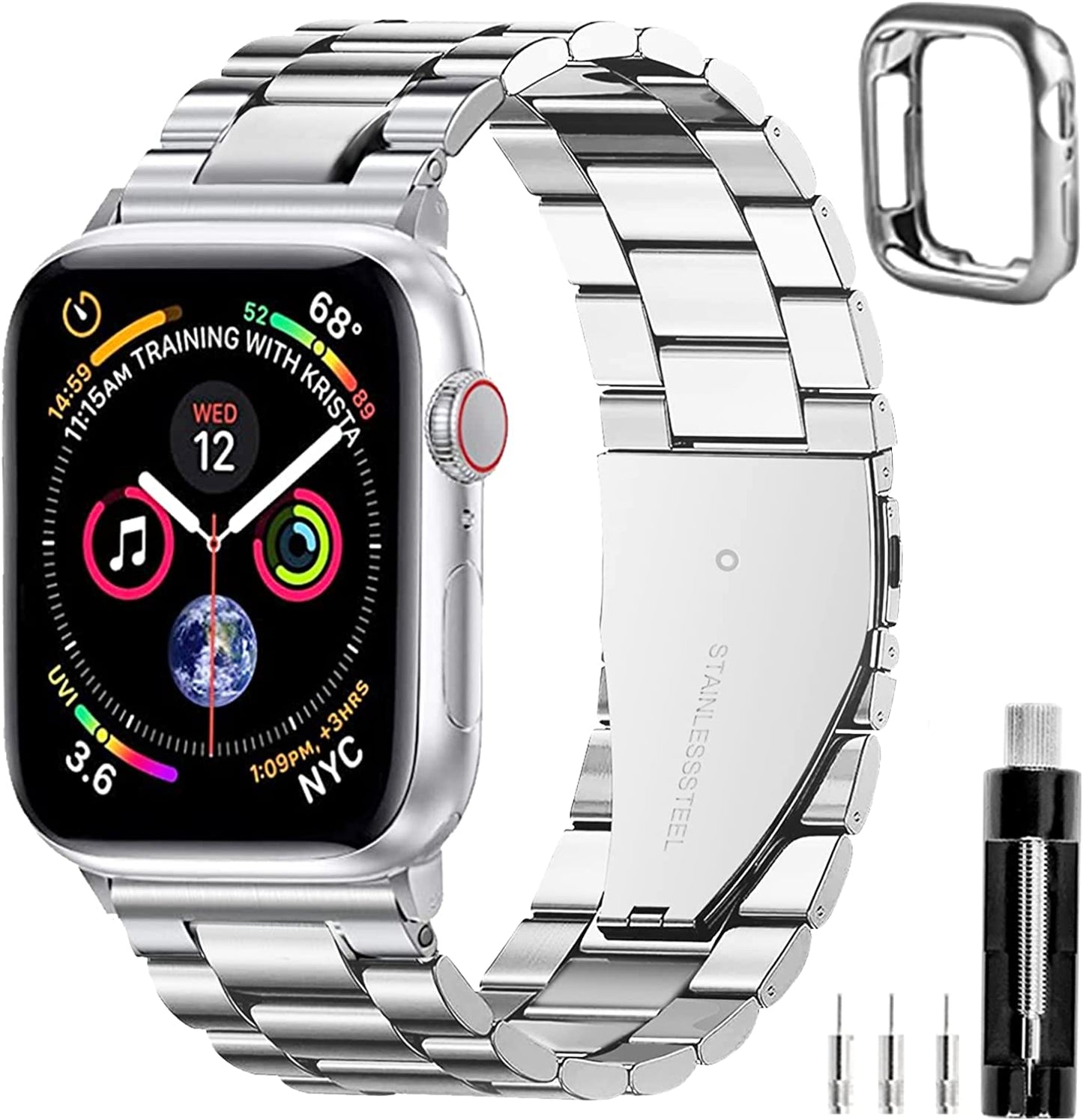 REASDEN Compatible with Apple Watch Band Iwatch Ultra Series 8/7/6/5/4/3/2/1/SE, 38/40/41/42/44/45/49Mm, Solid Stainless Steel Band Metal Business Band Man Women  REASDEN Silver 49mm 