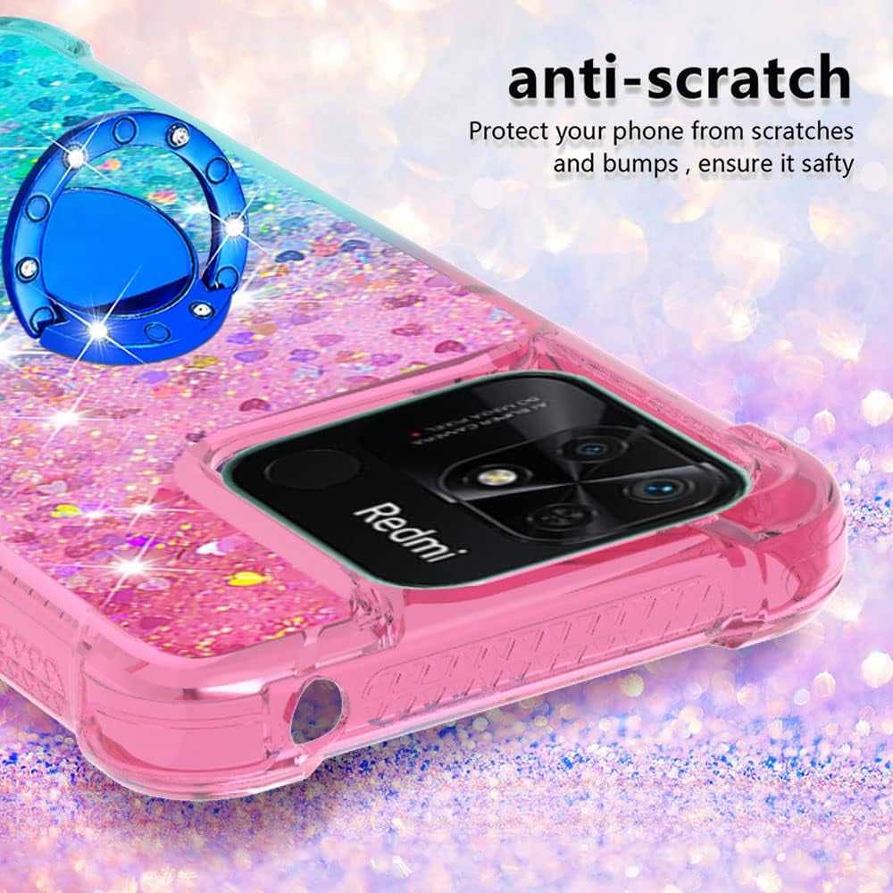 Monwutong Phone Case for Xiaomi Redmi 10C, Shiny Bling Quicksand Effect TPU Bumper Case with Four Corners Protection Cover for Xiaomi Redmi 10C, Pink Blue  Monwutong   