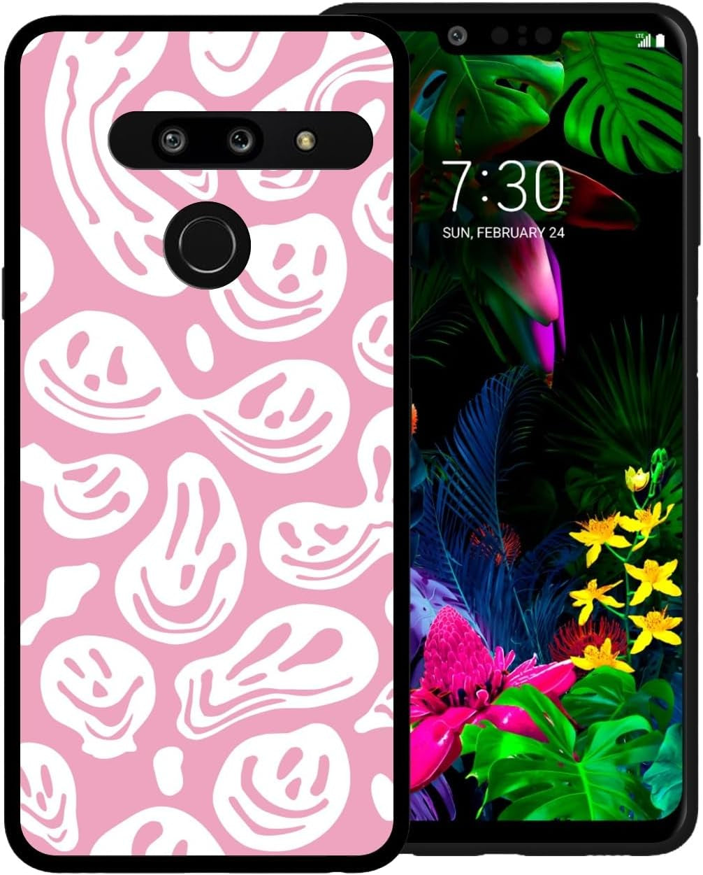 Zaztify Phone Case for LG G8 Thinq, Pastel Pink White Funny Trippy Dripping Smile Melted Hippie Smiling Skull Ghost Face Shockproof Protective Cover Shell  zaztify   