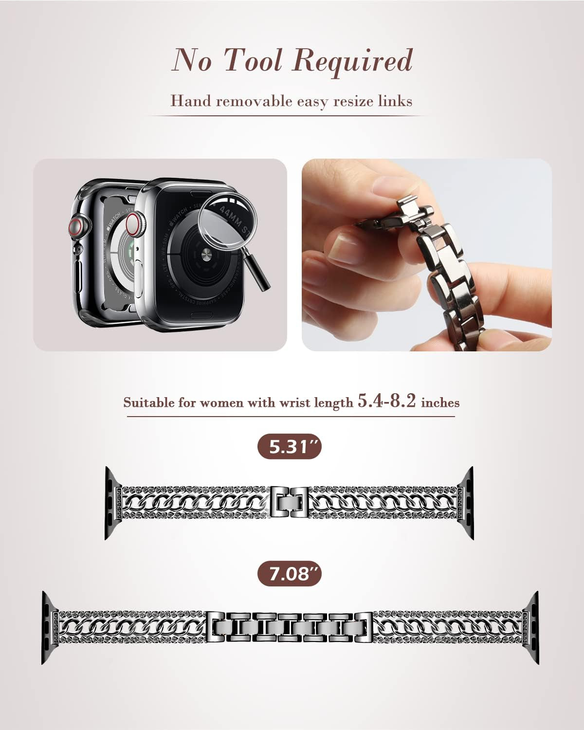 Beu1St Bling Chain Compatible with Apple Watch Band 42Mm 44 Mm 45Mm 49Mm, Women Dressy Glitter Diamond Rhinestone Stainless Steel Metal Bracelet Strap for Iwatch Series 8/7/6/5/4/3/2/1/SE Black  beu1st   