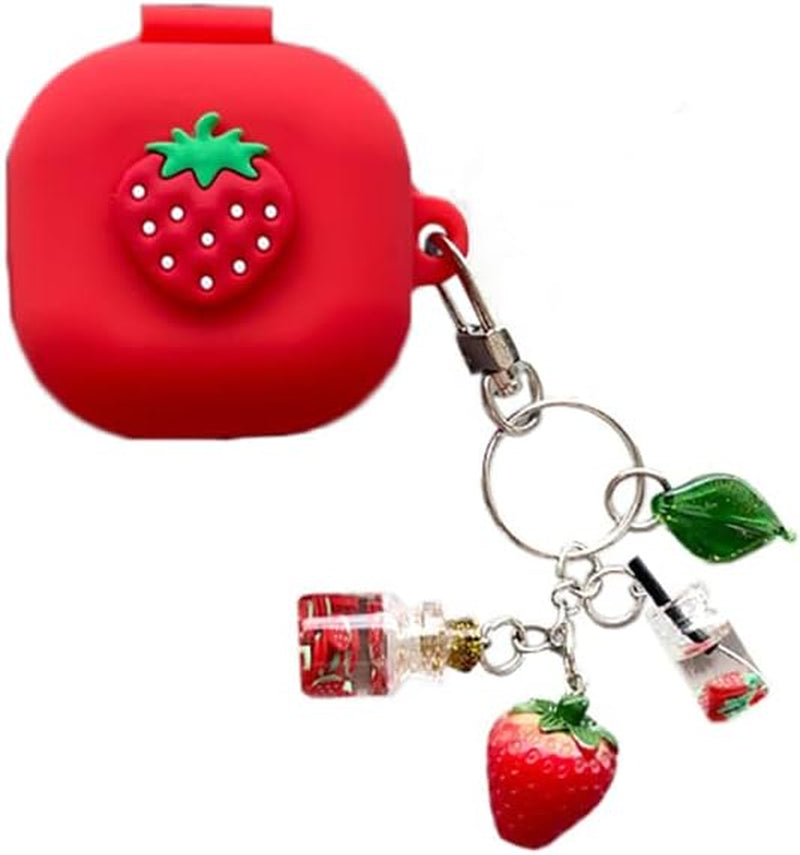 3D Fruit Headphones Case Compatible with Samsung Galaxy Buds Live(2020) Silicone Case with Lovely Accesories Kids Teens Girls Women Funny Kawaii Cover for Galaxy Buds Pro(2021) (Red Cherries)  SINQERISHT Red Strawberry  