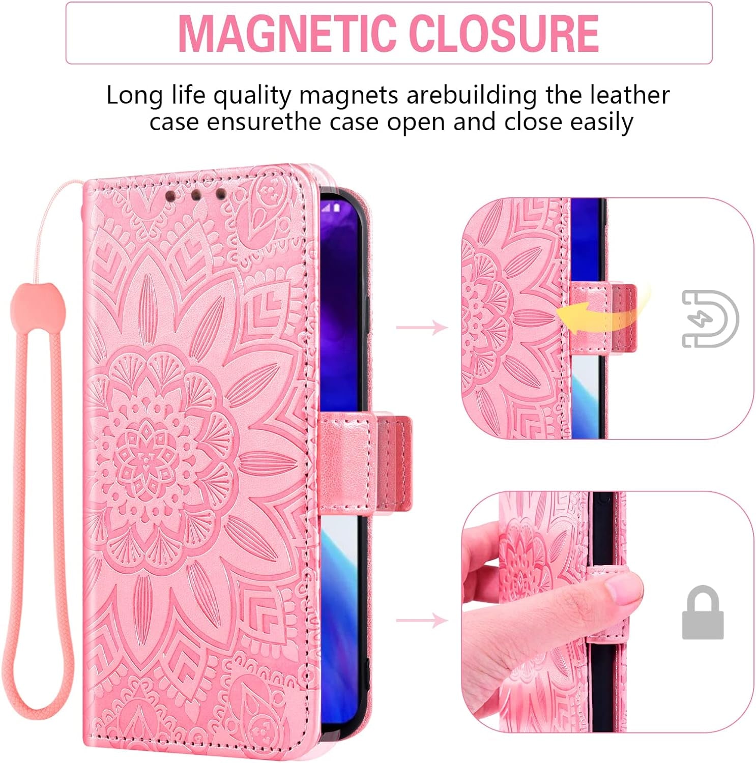 Asuwish Phone Case for LG V40 Thinq with Tempered Glass Screen Protector and Flower Leather Wallet Flip Cover Card Holder Cell LGV40 Storm V 40 Thin Q V40Thinq LG40 40V 40Thinq Women Men Rose Gold  Asuwish   