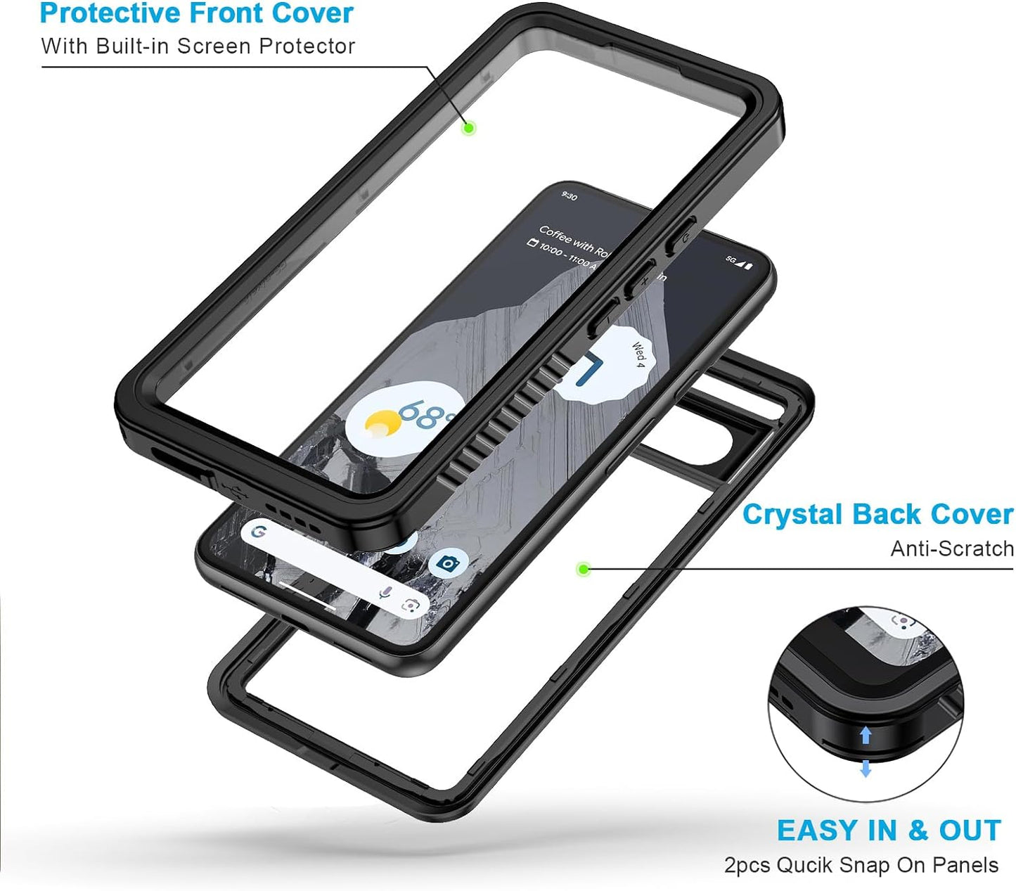 Lanhiem Pixel 8 Pro Case, IP68 Waterproof Dustproof Case with Built-In Screen Protector, Rugged Full Body Shockproof Protective Clear Cover for Google Pixel 8 Pro, Black  Lanhiem   