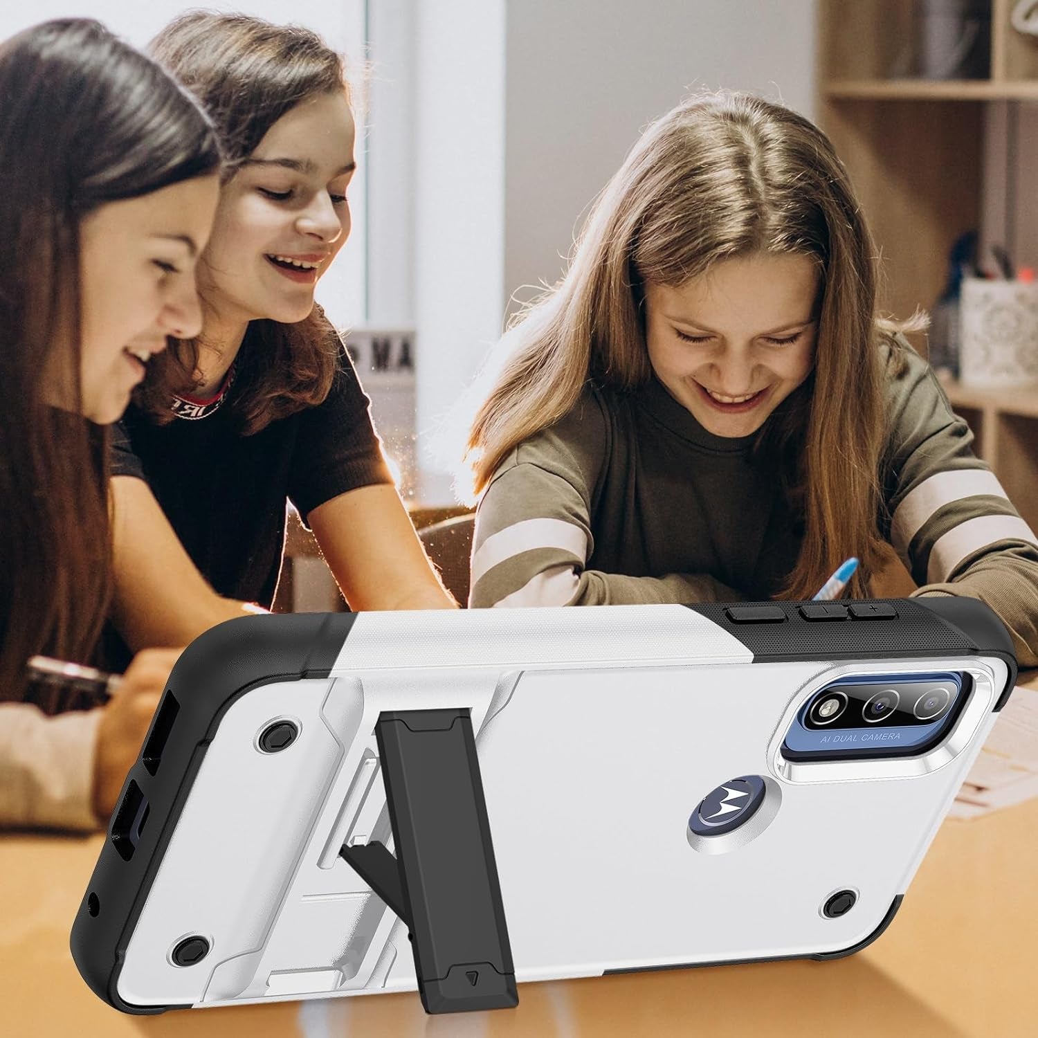 ZIRIA Phone Case Compatible with Motorola G Pure/Moto G Power (2022)/Moto G Play (2023) Case with Kickstand, Rugged Full-Body Protection Case Military Grade Shockproof Case (Color : White+Black)  ZIRIA   