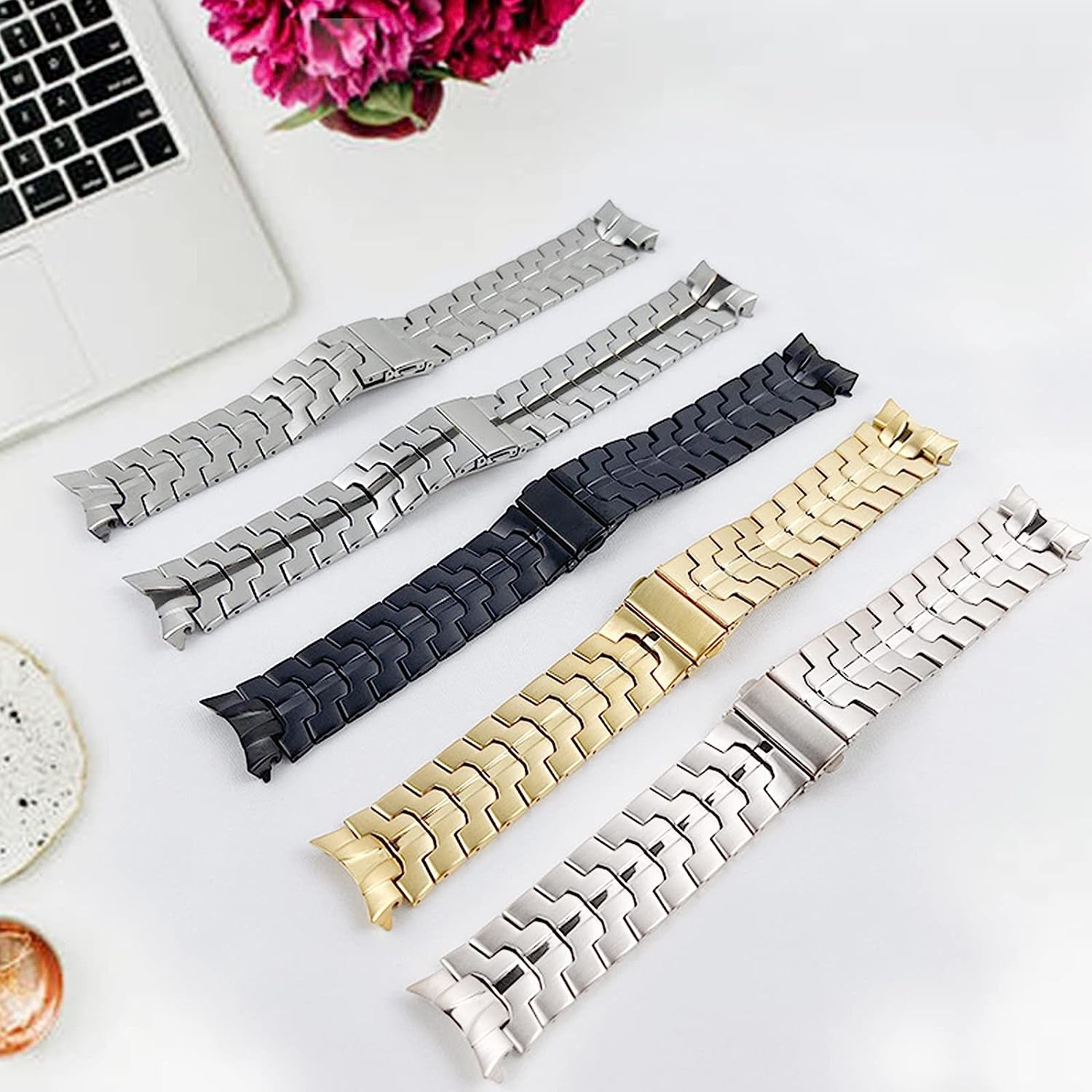 Miimall Compatible for Samsung Galaxy Watch 5 Pro 45Mm/Watch 5 &4 44Mm 40Mm/Watch 4 Classic 46Mm 42Mm Bands Metal, No Gap Stainless Steel Metal Wristband Band for Galaxy Watch 5/4 44Mm 40Mm(Black)  Miimall   