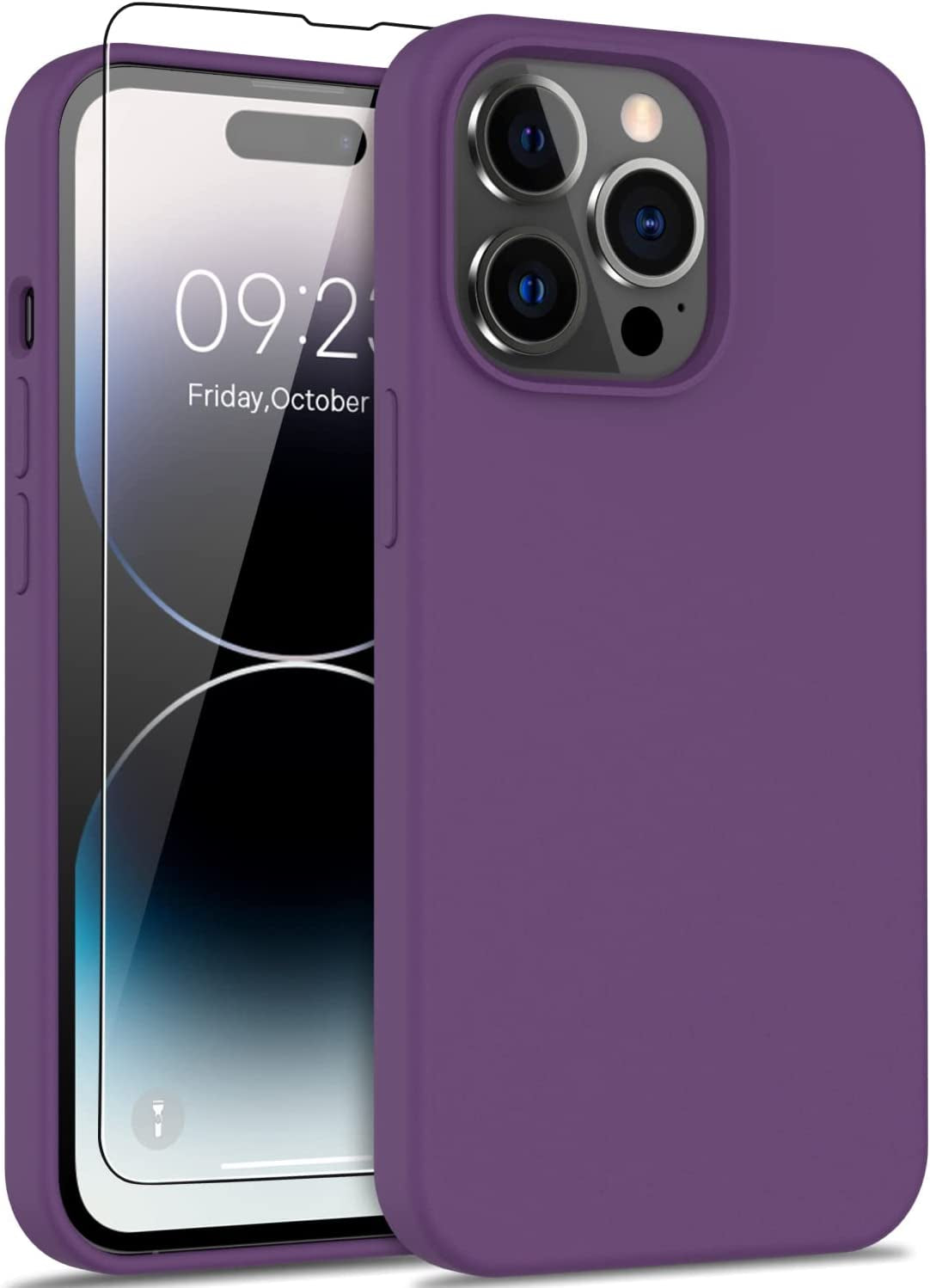 DEENAKIN Iphone 14 Pro Case with Screen Protector,Soft Flexible Silicone Gel Rubber Bumper Cover,Slim Fit Shockproof Protective Phone Case for Iphone 14 Pro 6.1" Black  DEENAKIN Purple Iphone 14 Pro Max 6.7"(Large) 