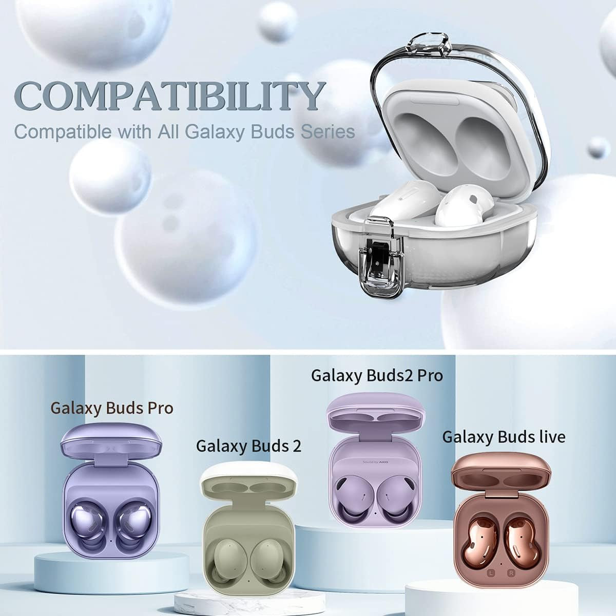 QIUDAOY [Clear Case with Lock] Samsung Galaxy Buds 2 Case/Galaxy Buds Pro 2 Case/Galaxy Buds Live Case/Galaxy Buds Pro Case with Lanyard/Keychain Accessories, Hard Clear Case Protector Shell Cover  QIUDAOY   