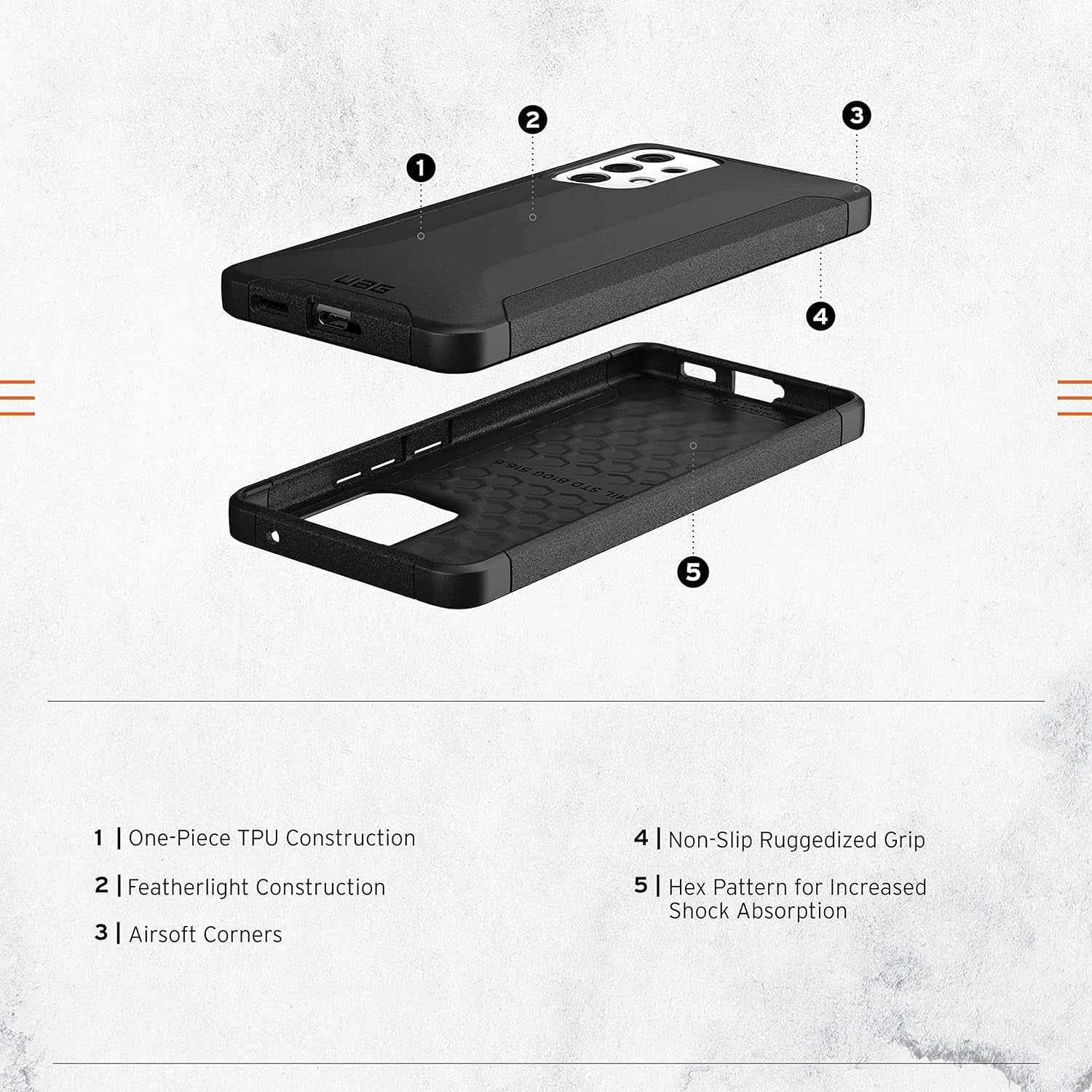 URBAN ARMOR GEAR UAG Designed for Samsung Galaxy A53 5G (SM-A536) Case [6.5-Inch Screen] Scout Rugged Sleek Shockproof Lightweight Military Drop Tested Protective Cover, Black  URBAN ARMOR GEAR   