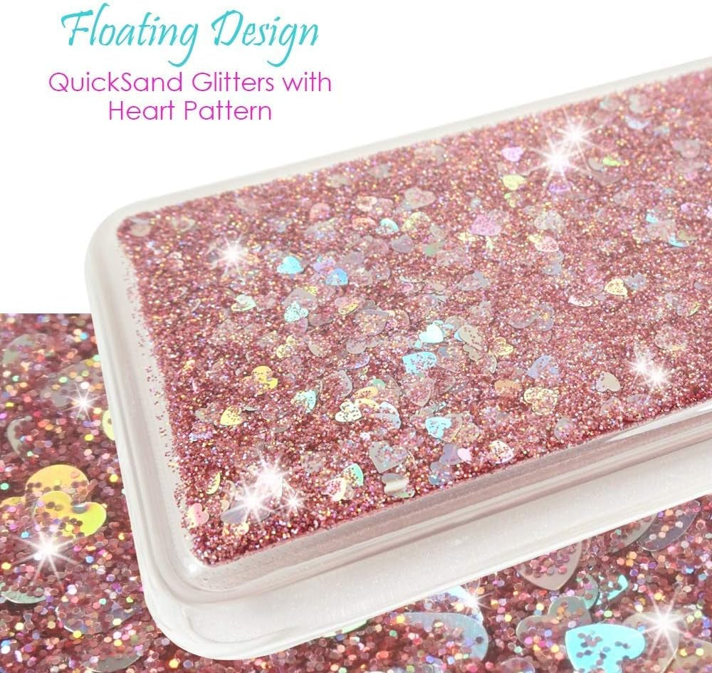 Zase Design Clear Case for Oneplus Nord N200 5G Liquid Glitter Sparkle Bling Cute Girls Women Protective Flexible Soft Cover Floating Quicksand W/Phone Ring Holder Stand (Pink Rose)  Zase   