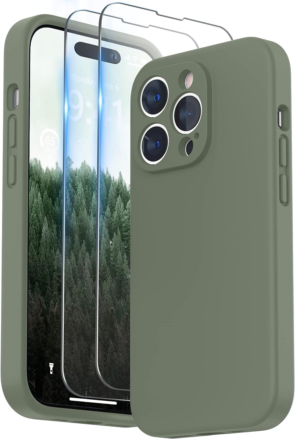 SURPHY Designed for Iphone 14 Pro Case with Screen Protector, (Camera Protection + Soft Microfiber Lining) Liquid Silicone Phone Case, Cactus Green  SURPHY   