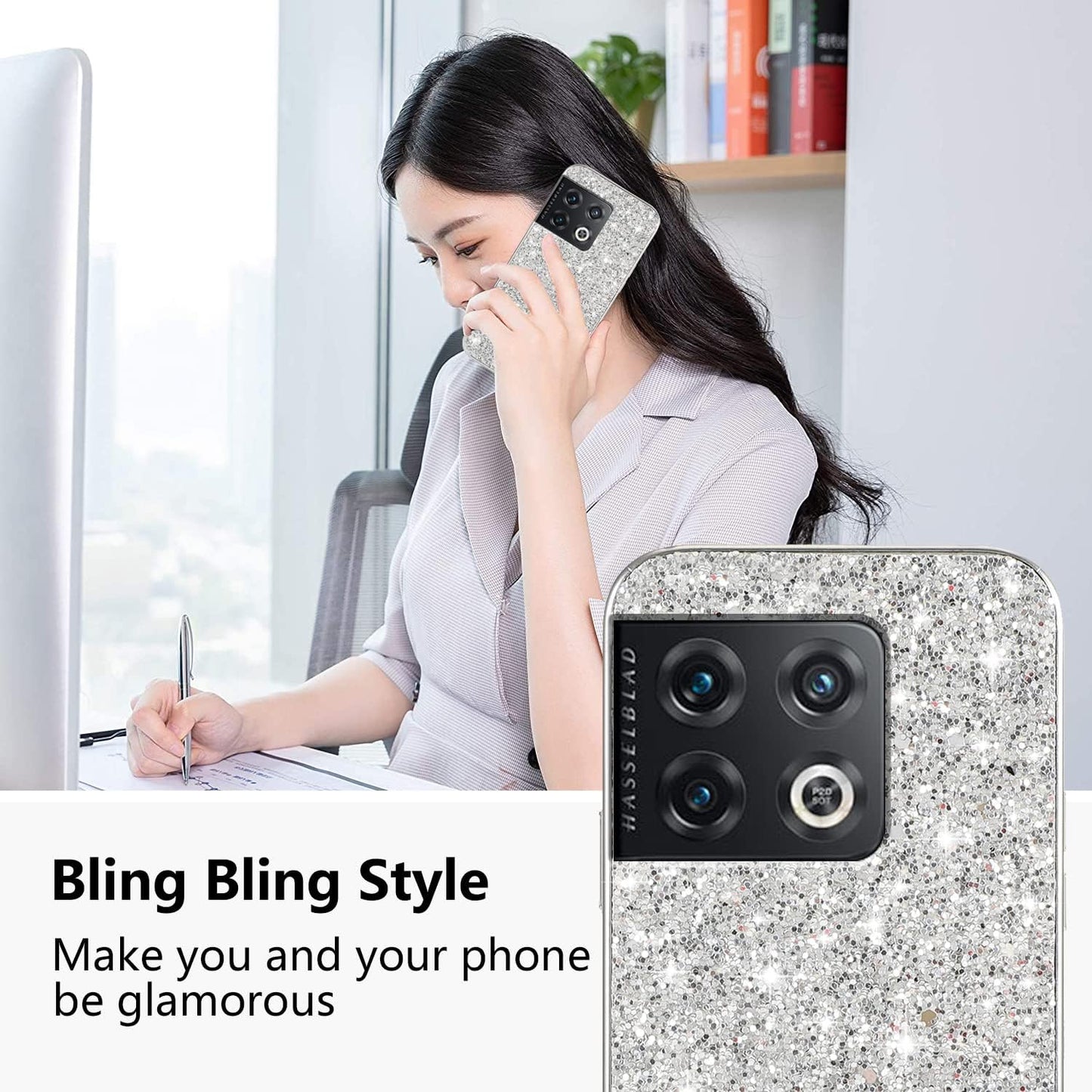 Jancyu Compatible with Oneplus 10 Pro Case, Shockproof Phone Cases for Oneplus 10 Pro Glitter Protective Cover for Women Cute Accessories (Sliver)  Jancyu   