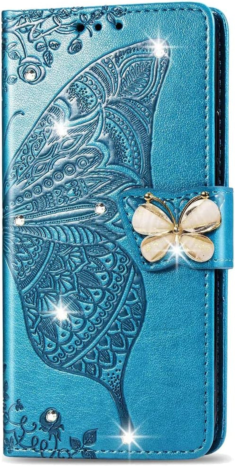 LEMAXELERS LG G7 Thinq Case Bling Diamond Butterfly Embossed Wallet Flip PU Leather Magnetic Card Slots with Stand Cover for LG G7 Thinq/Lg G7 One Diamond Butterfly Blue SD  LEMAXELERS   