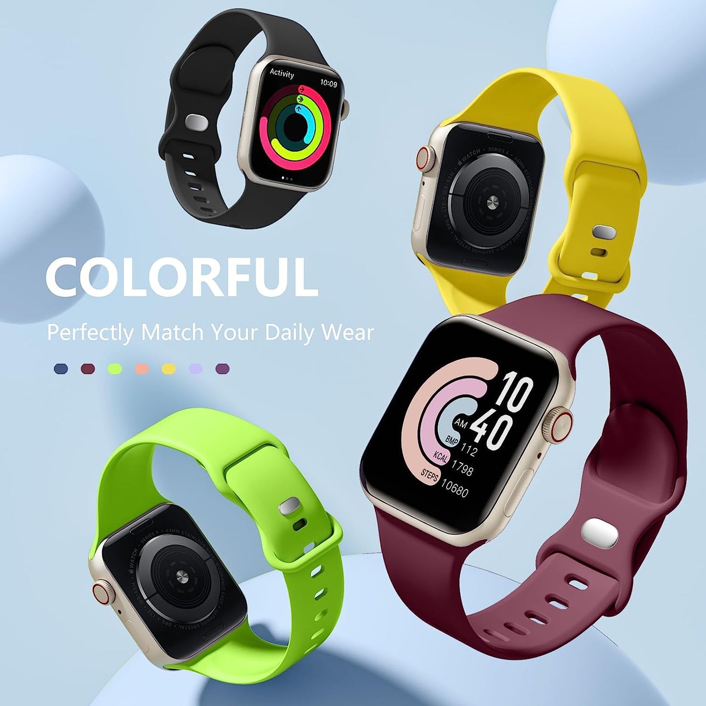 WJK 15 Pack Sport Bands Compatible with Apple Watch Bands 40Mm 38Mm 41Mm 42Mm 44Mm 45Mm 49Mm Women Men, Soft Silicone Waterproof Strap Wristbands for Iwatch Series Ultra SE 8 7 6 5 4 3 2 1  WJK   