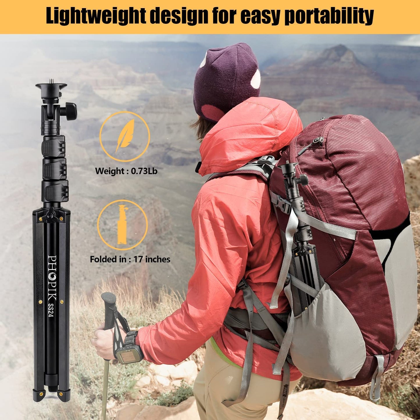 PHOPIK Phone Tripod Stand : Selfie Stick Tripod,Phone Tripod Extendable Camera & Cell Phone Tripod Stand for Iphone & Android Phone, Heavy Duty Aluminum, Lightweight  PHOPIK   