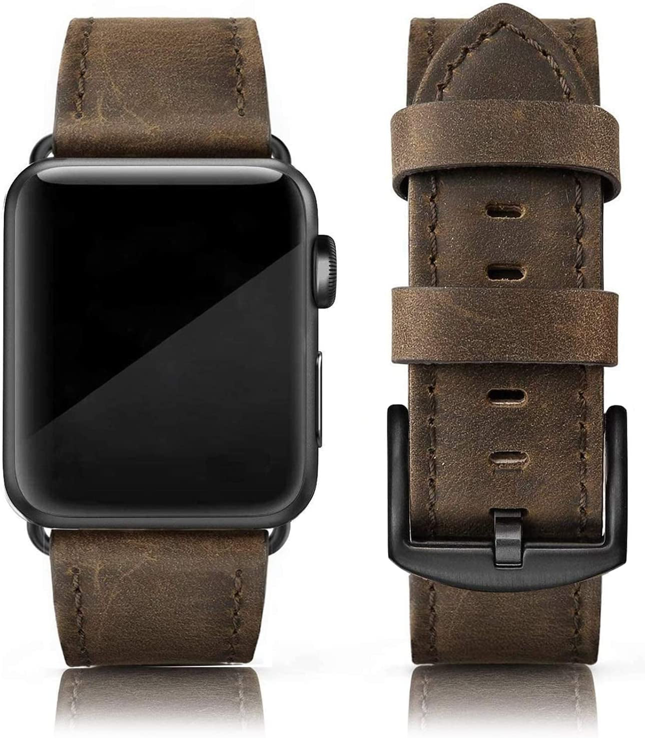 EDIMENS Leather Bands Compatible with Apple Watch 45Mm 42Mm 44Mm Band Men Women, Vintage Genuine Leather Wristband Replacement Band Compatible for Apple Watch Iwatch Series 8 7 6 5 4 3 2 1, SE Sports Retro Walnut  EDIMENS   