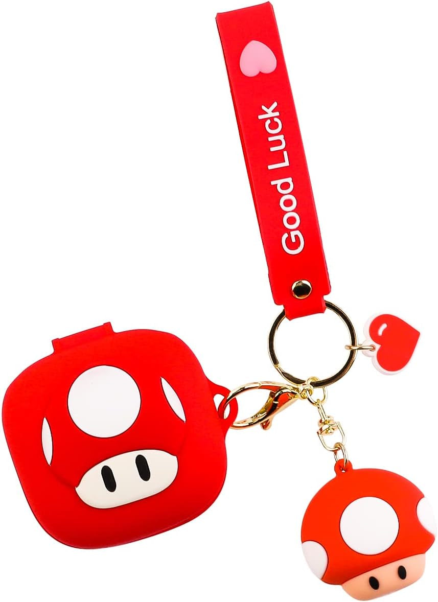 Fit Designed for Beats Fit Pro 2021 New Earbuds, Suublg Beats Fit Pro Cartoon Silicone Headphones Charging Case Cover with Cute Doll Keychain Full Body Anti-Lost Lanyard Protection  Suublg Mushroom  