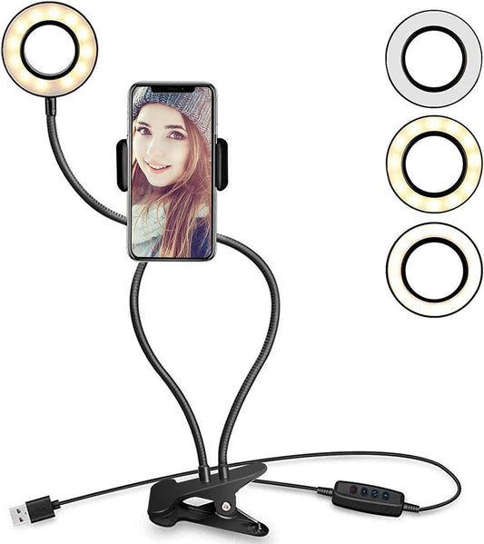 Selfie Ring Light with Tripod Stand, Flexible Cell Phone Holder Bracket Desk Lamp LED Light for Live Broadcast/Make Up, Suitable for Youtube Tiktok/Photography Compatible Mobile Phones(Upgraded)  Dafrhoer   
