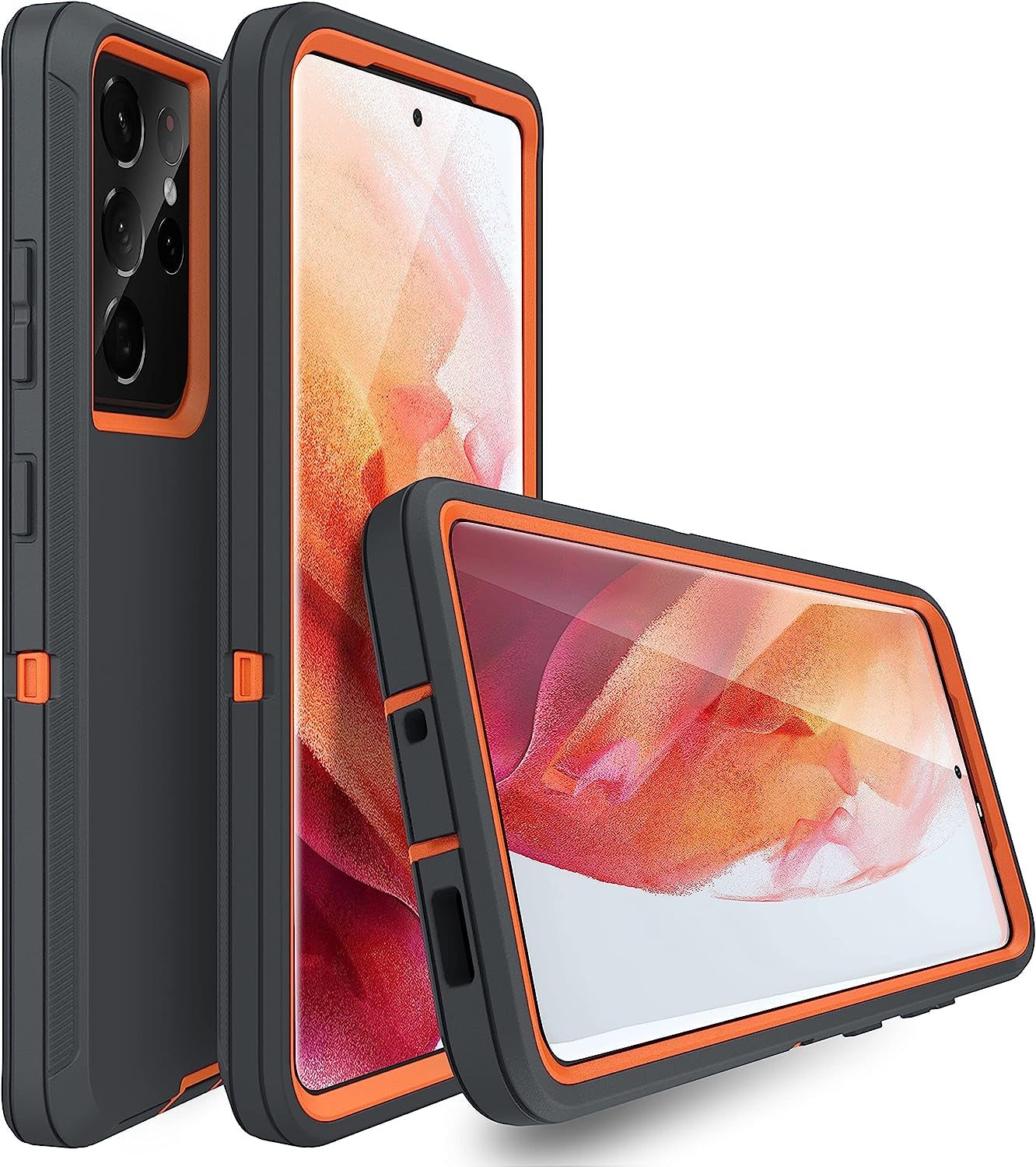MXX Case Compatible with Galaxy S21 Ultra, 3-Layer Super Full Heavy Duty Body Bumper Cover/Shock Protection/Dust Proof, Designed for Samsung Galaxy S21 Ultra 5G (6.8 Inch) 2021 - (Orange/Gray)  MXx Accessories inc   