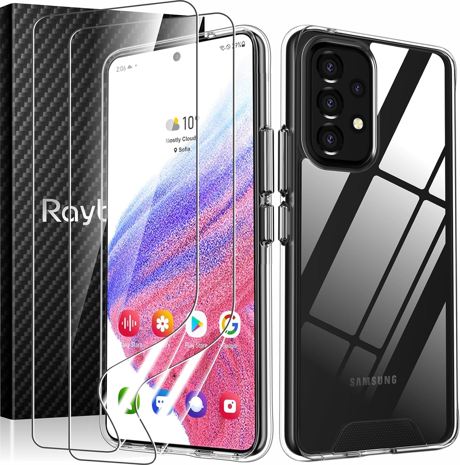 Rayboen Case for Galaxy A53 5G Crystal Clear Designed Non-Slip Shockproof Protection Phone Case, Hard PC Back Flexible TPU Slim Fit Light and Durable Cover for Samsung Galaxy A53 5G  Rayboen A- Clear Case+ 2Pcs Screen Protector Soft  