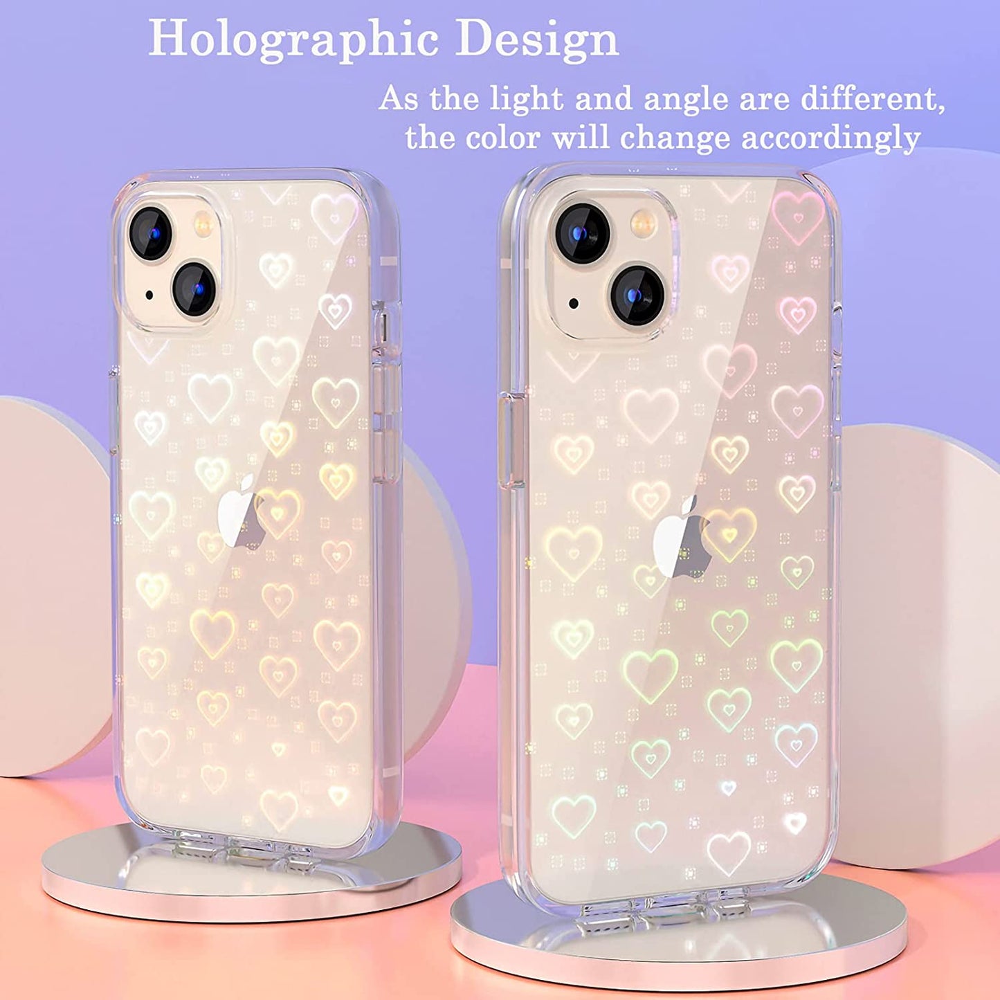 Tksafy Case Compatible Iphone 14 Case, Clear Glitter Cute Laser Holographic Love Heart Pattern for Women Girls, Anti-Yellow Hard PC Protective Phone Cover for Iphone 14 6.1-Inch 2022, Rainbow Heart  Tksafy   