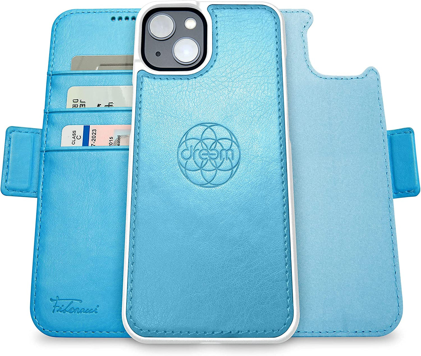 Dreem Fibonacci 2-In-1 Wallet Case for Apple Iphone 14 plus - Luxury Vegan Leather, Magnetic Detachable Shockproof Phone Case, RFID Card Protection, Magsafe Compatible - Black  dreem Sky iPhone 14 Plus 