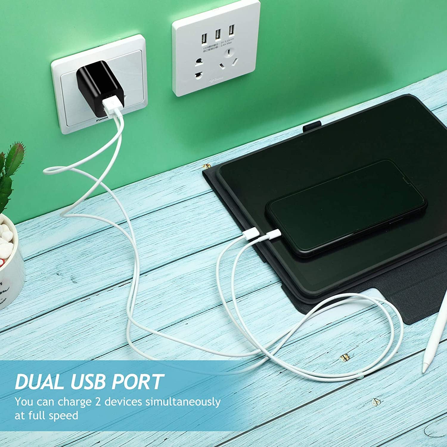 12 Pieces USB Wall Plugs USB Charger Blocks Charging Blocks for Wall Outlet 2.1A Dual Port USB Wall Plug Fast Charging for Most Smartphones and Tablets (Black)  Zhanmai   