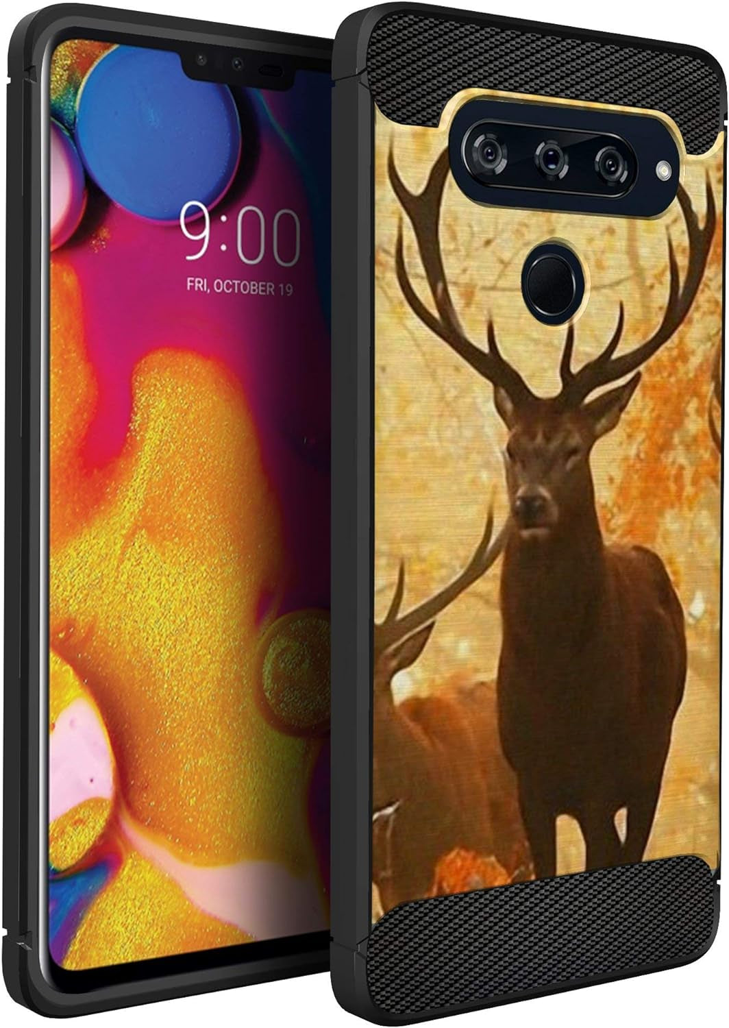 Casesondeck Camo Case Compatible with LG V40 Thinq, Carbon Fiber Texture Slim Fitted Matte Cover with Design(Tree Camo)  CasesonDeck Sunset Deer  