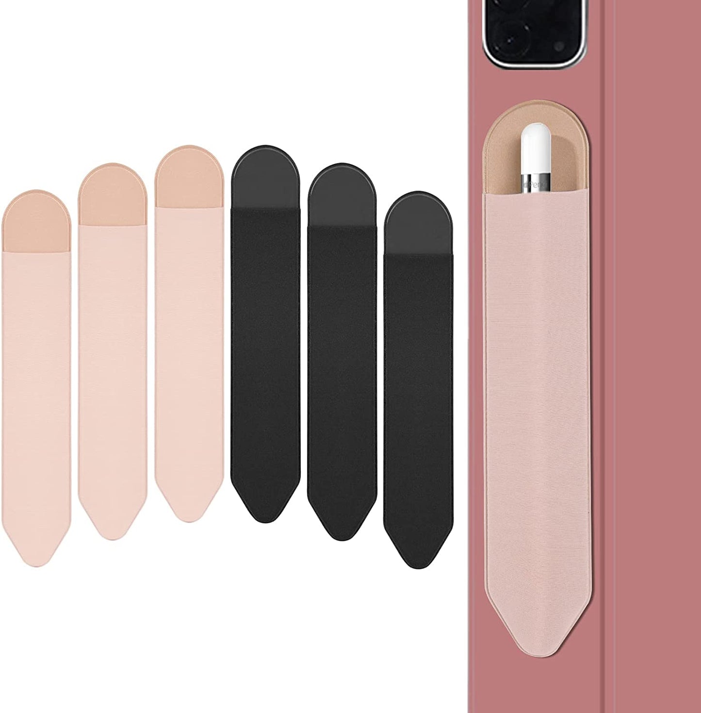 XLDLQU Apple Pencil Holder, 5 Pack Durable Elastic Apple Pencil (1St and 2Nd Gen) Case Pocket, Adhesive Sleeve Pouch for Ipad 8.3/9.7/10.2/10.5/11/12.9 Inch (Black Black)  XLDLQU Black Pink  