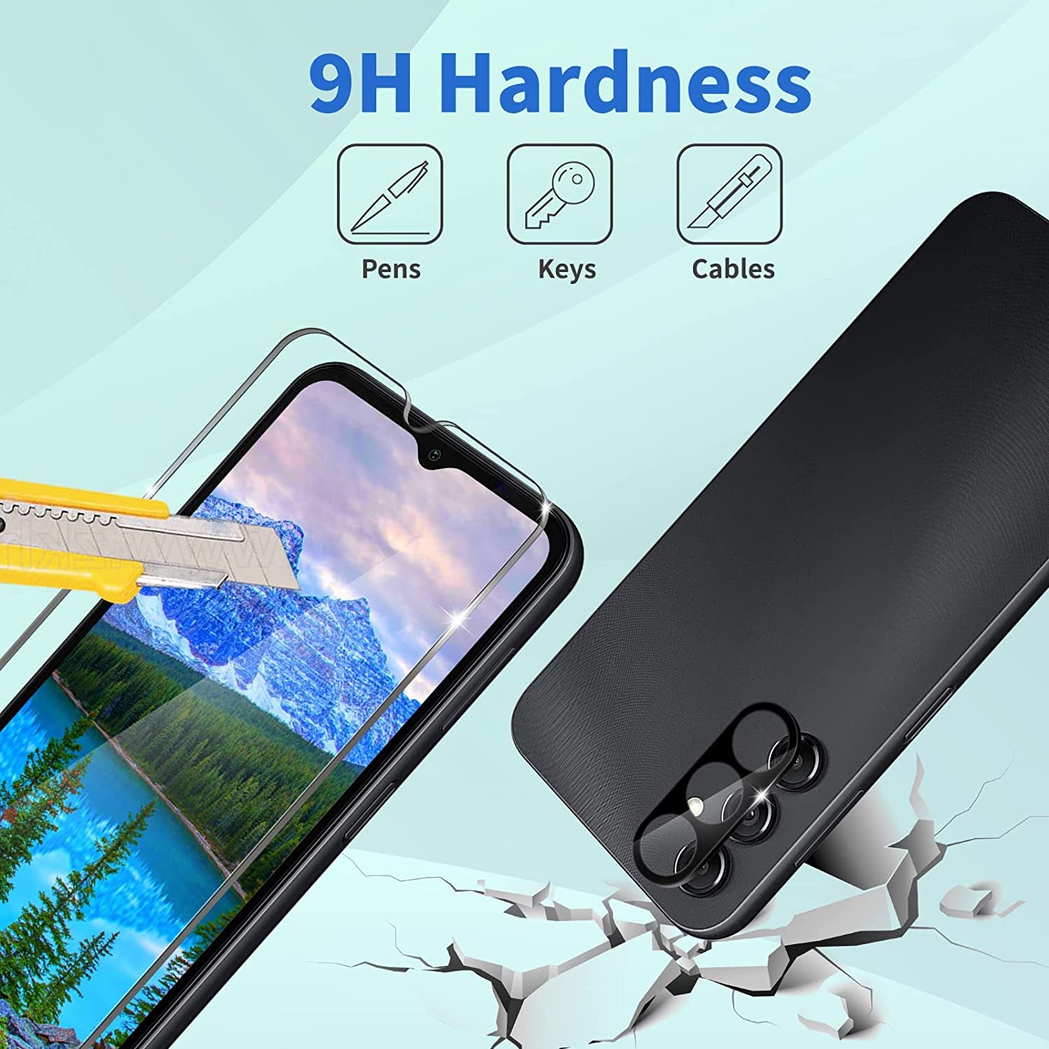 [3+3 Pack] Galaxy A14 Screen Protector with Camera Lens Protector, HD Tempered Glass Film, 9H Hardness, anti Scratch, Easy Installation, Bubble Free for Samsung Galaxy A14 5G  Corefyco Direct   