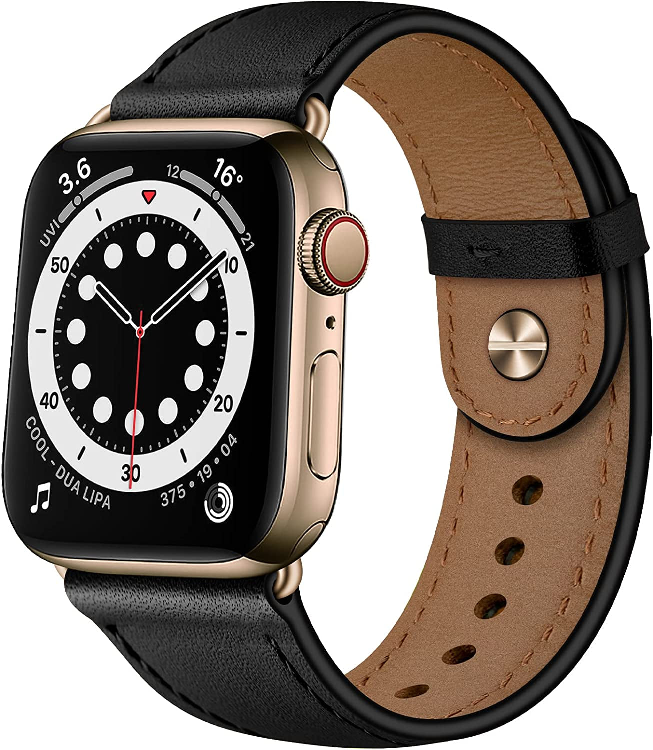 OUHENG Compatible with Apple Watch Band 49Mm 45Mm 44Mm 42Mm 41Mm 40Mm 38Mm, Genuine Leather Bands Strap for Iwatch Ultra SE2 SE Series 8 7 6 5 4 3 2 1 (Retro Brown/Black)  OUHENG Black/Bronze Gold 41mm/40mm/38mm 
