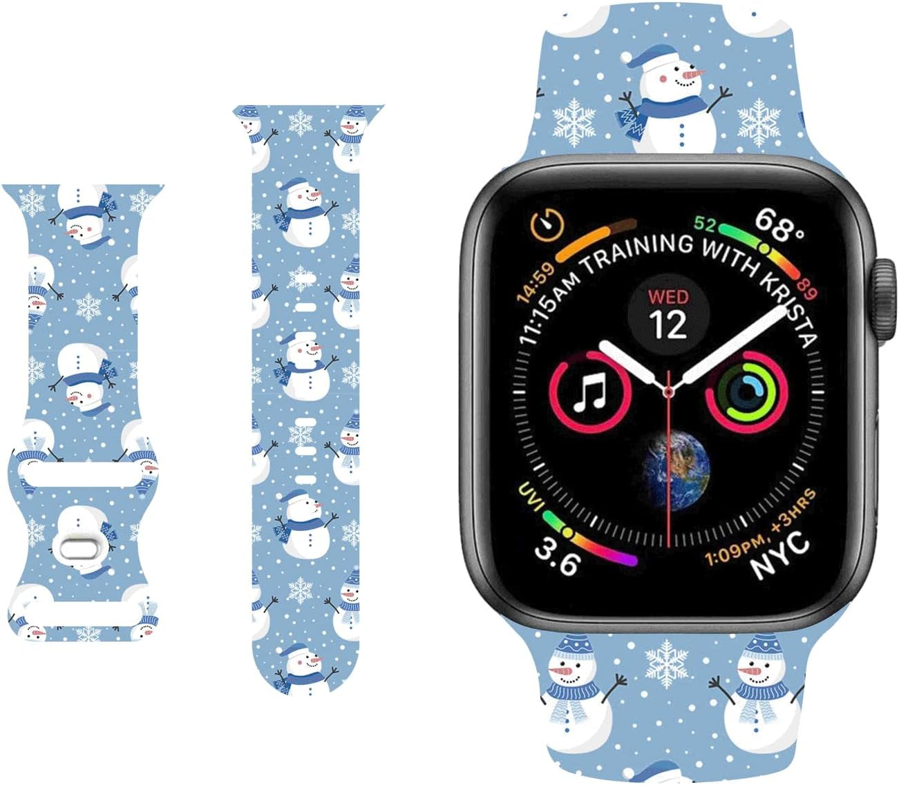 HYHMXB Chic Breathable Character Halloween Bands Compatible with Apple Watch 42Mm 44Mm 45Mm M/L, Grade Soft Silicone Sports Wristband Strap for Iwatch SE & Series 8 7 6 5 4 3 2 (Happy Skull)  HYHMXB A. Christmas Blue Snowman 42mm/44mm/45mm M/L 