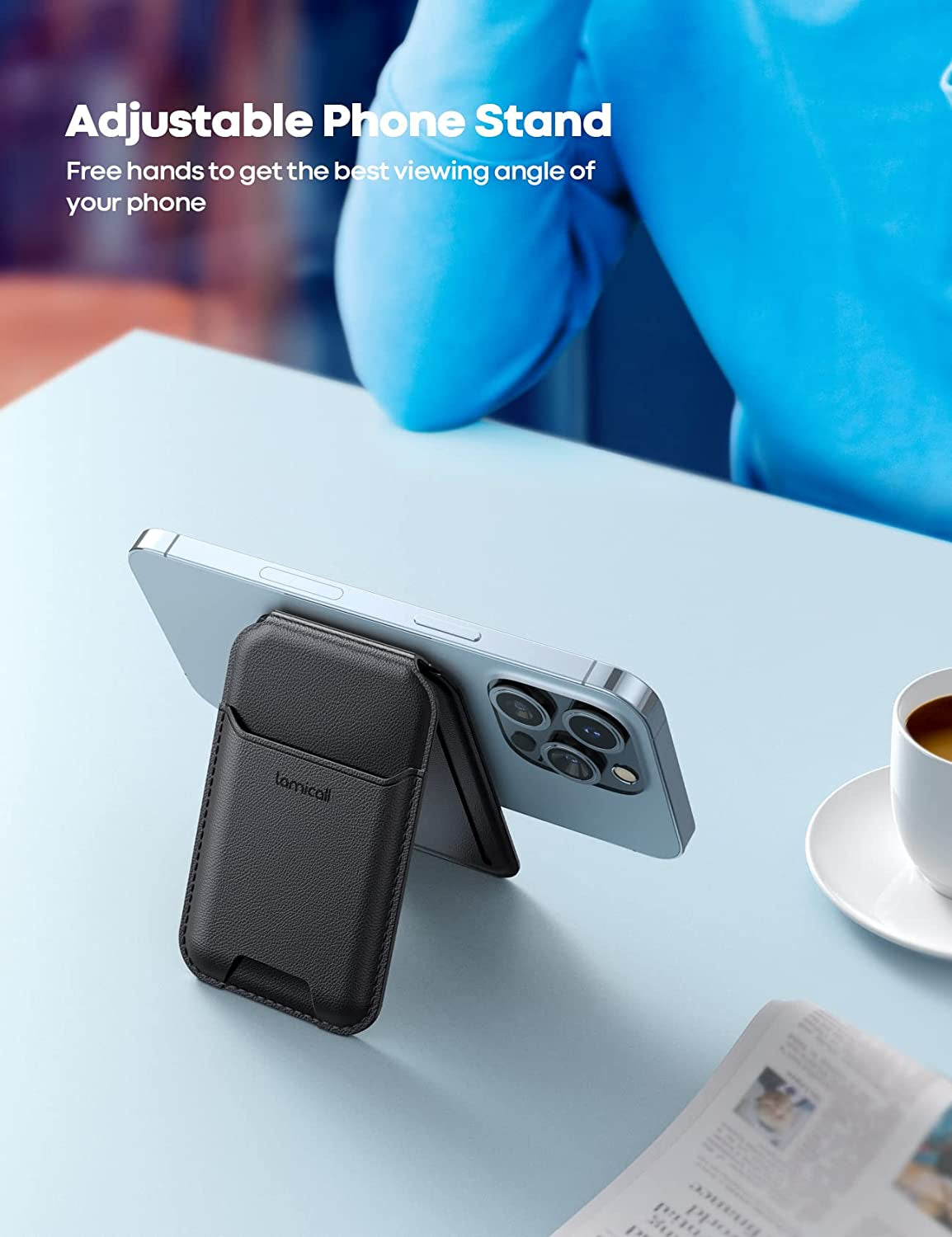 Lamicall for Magsafe Wallet, Phone Card Stand - Vegan Leather Adjustable Stand, 3 Card Holder, Strong Magnetic Wallet for Apple Iphone 14 13 12 Series and Magsafe Case, Not Compatible for Mini, Black  Lamicall   