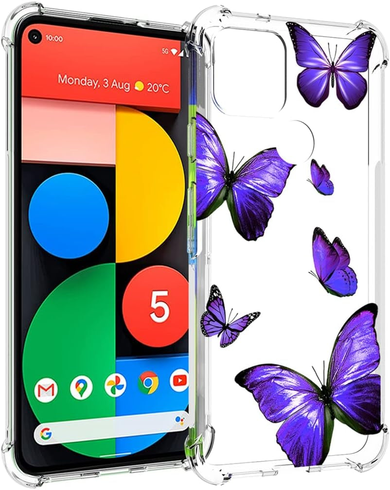 Zoeirc Case for Google Pixel 5 Case, GD1YQ GTT9Q Clear Case for Girls Women, Soft TPU Shockproof Protective Transparent Case Cover for Google Pixel 5 (Purple Butterfly)  Zoeirc   