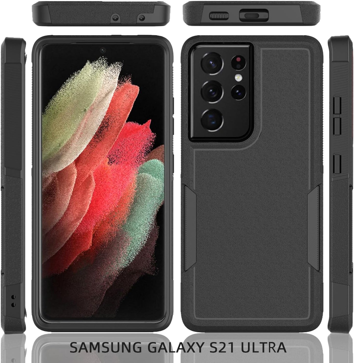 For Samsung Galaxy S21 Ultra Case: Dual Layer Protective Heavy Duty Cell Phone Cover Shockproof Rugged with Screen Protector - Military Protection Bumper Tough - Samsung Galaxy S21 Ultra 5G, Black  Jinxian Co., Ltd.   