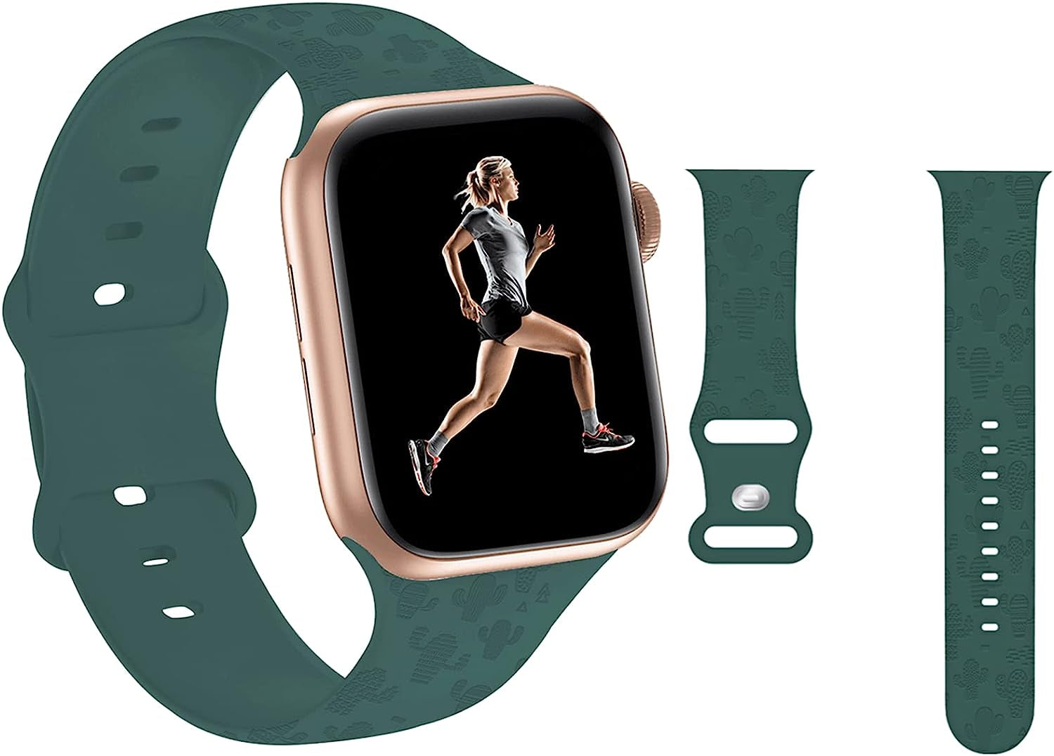 Engraved Pineapple Watch Bands Compatible with Apple Watch 42Mm 44Mm 45Mm, Men Girls Women Laser Printed Soft Silicone Sports Wristband Strap Replacement for Iwatch SE & Series 7/6/5/4/3/2/1 (Green)  Hi-Yoohere Dark Green Cactus 38mm/40mm/41mm 