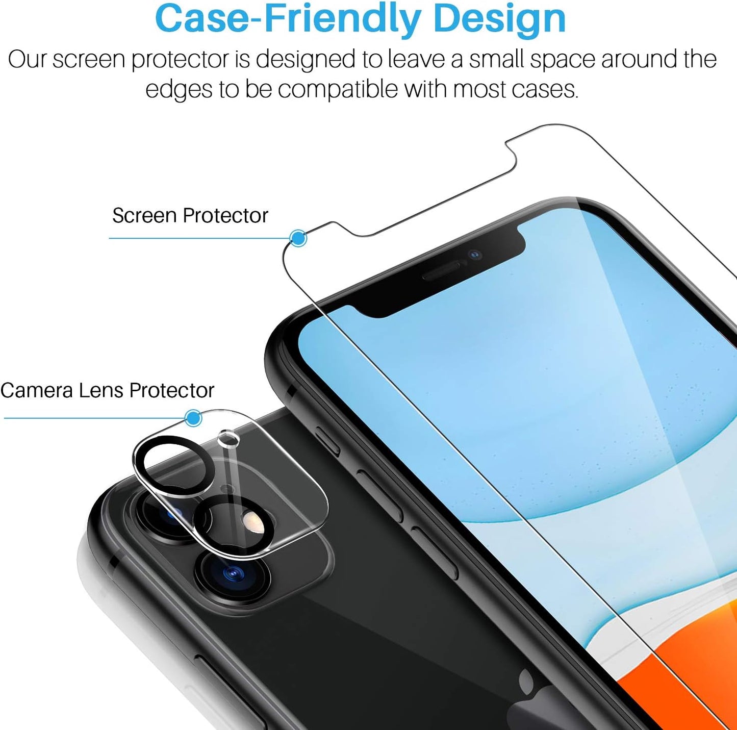 LK 6 Pack 3 Pack Screen Protector with 3 Pack Camera Lens Protector Compatible for Iphone 11 6.1-Inch, Tempered Glass, Case Friendly, Easy-Installation Tool, 9H Hardness  LK   