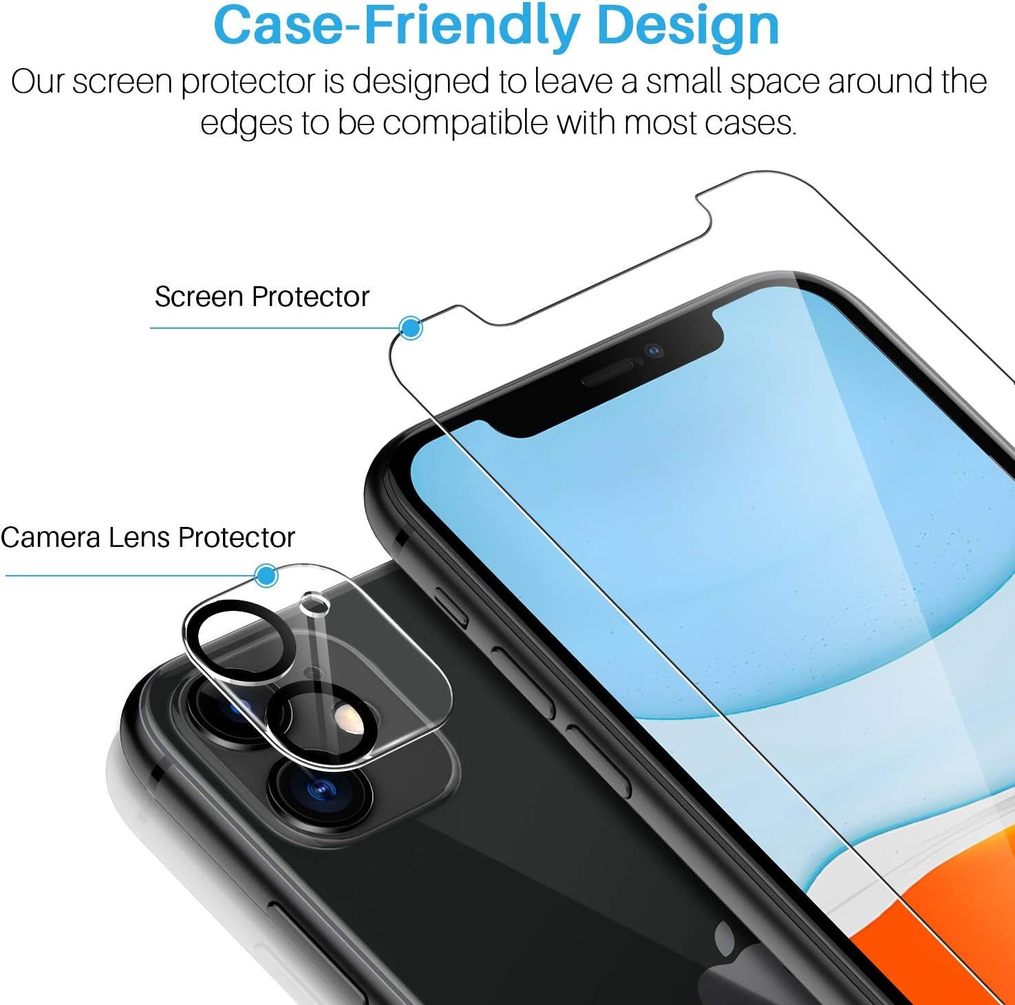 LK 6 Pack 3 Pack Screen Protector with 3 Pack Camera Lens Protector Compatible for Iphone 11 6.1-Inch, Tempered Glass, Case Friendly, Easy-Installation Tool, 9H Hardness  LK   