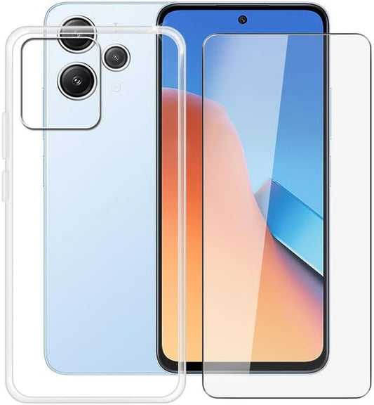 HGJTF Phone Case for Xiaomi Redmi 12 (6.79") with 1 X Tempered Glass Screen Protector, Slim Clear Shockproof X Anti-Scratch Soft TPU Gel Cover for Xiaomi Redmi 12 - Transparent  HGJTF   